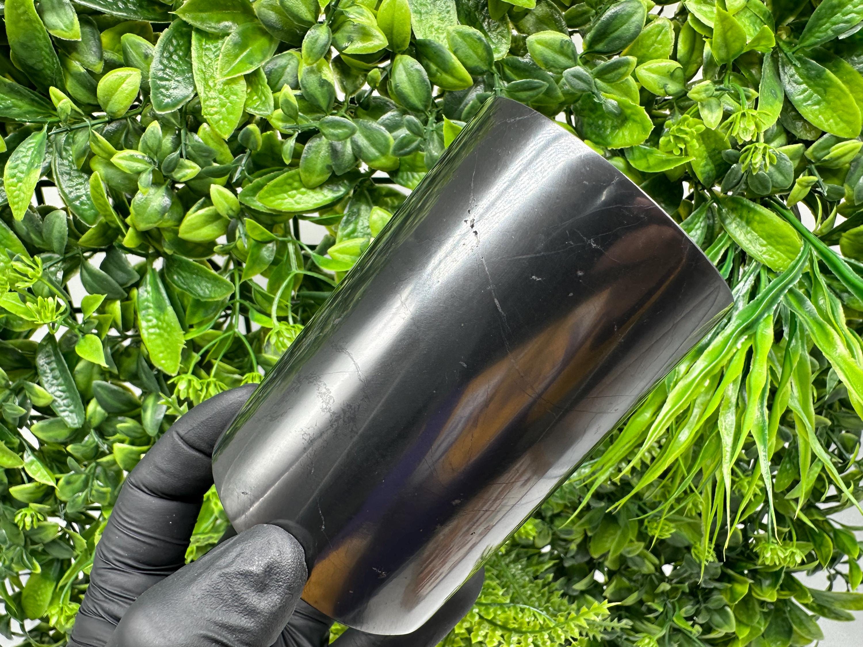 Shungite Cup (100mm): Polished Stone Water Cup, Chakra Healing