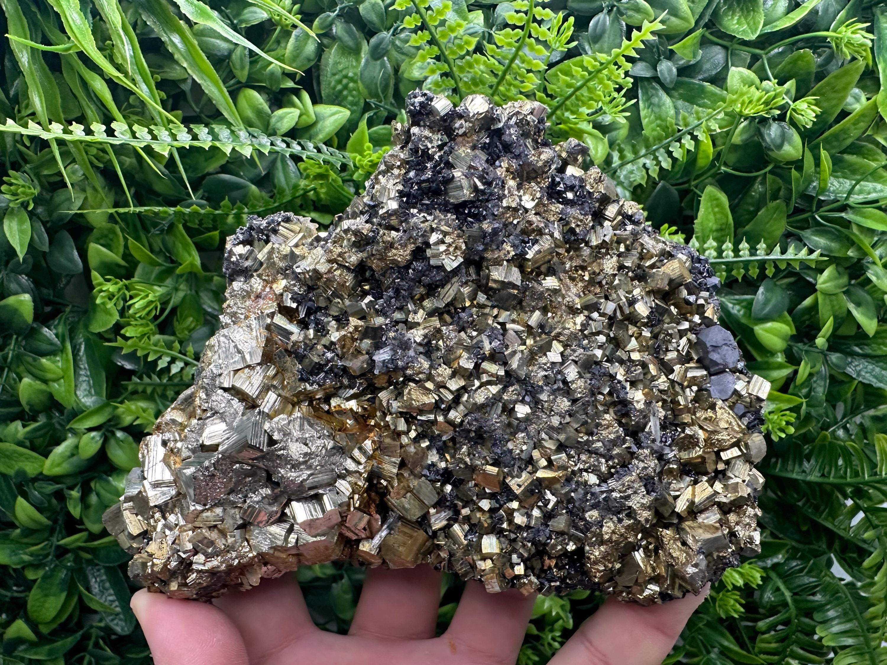 Rainbow Pyrite Cluster on Sphalerite, Borieva Mine Mineral Specimen