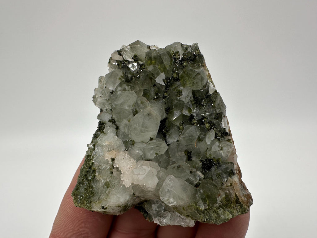 Rare Green Epidote with Quartz Crystals: Sparkly Rainbow Mineral Decor