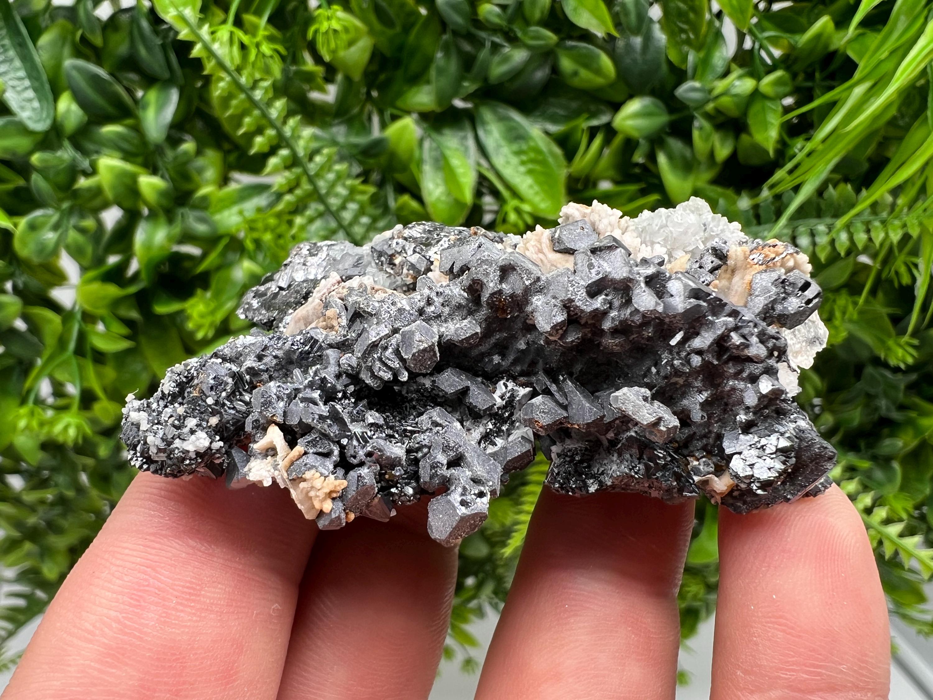 Natural Galena Cluster with Siderite and Quartz, Bulgaria Mineral Specimen