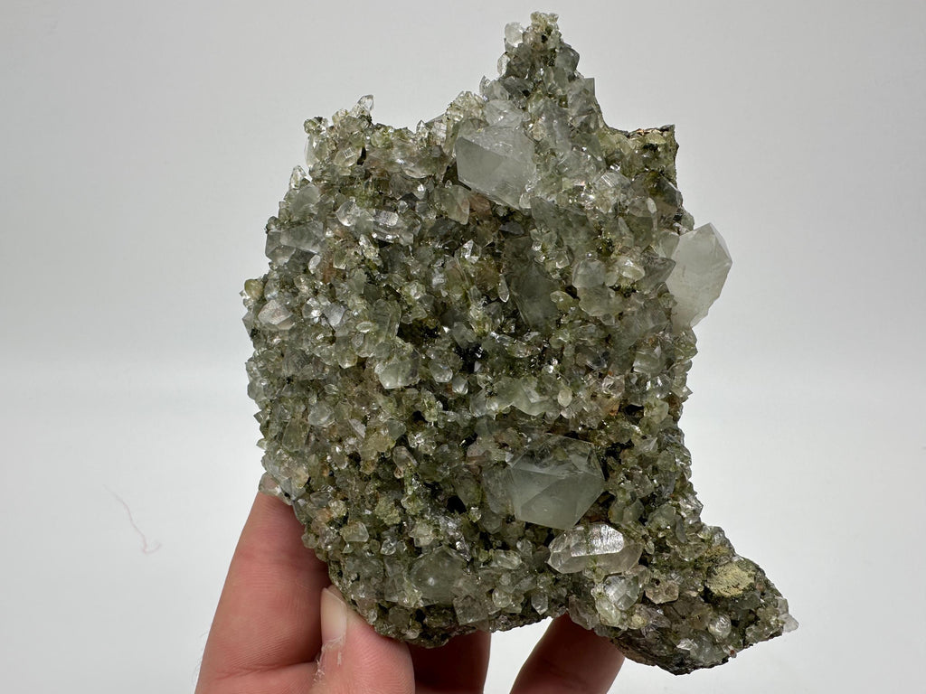 Sparkly Green Epidote with Quartz Crystals, Eastern Anatolian Mineral Specimen