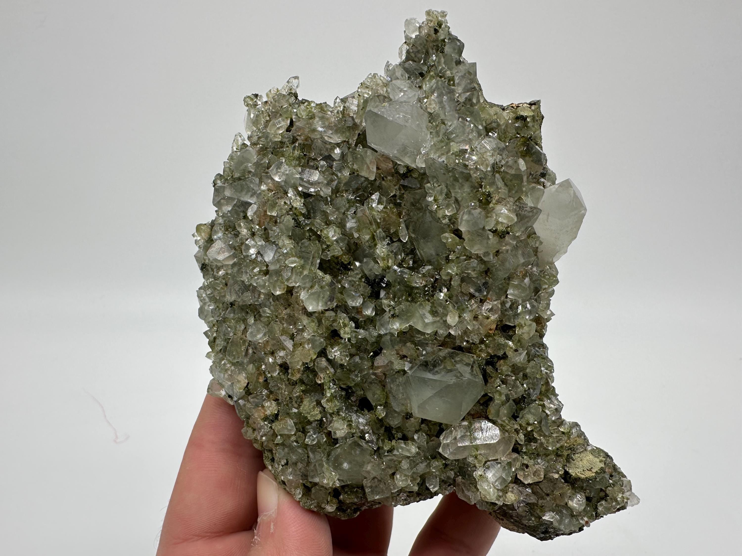 Sparkly Green Epidote with Quartz Crystals, Eastern Anatolian Mineral Specimen