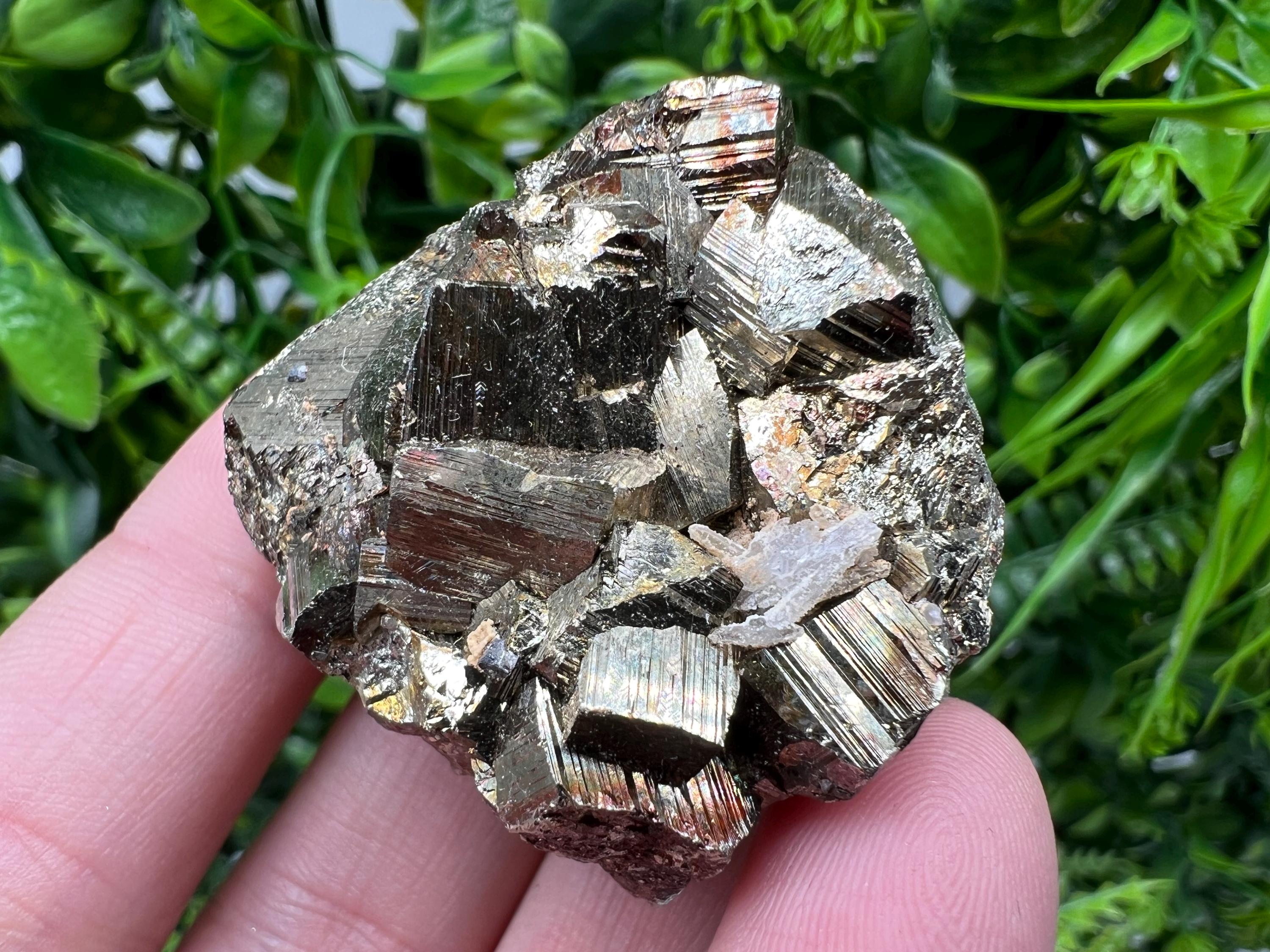 Rainbow Pyrite with Calcite, Borieva Bulgaria Crystal, Rare Mineral Decor