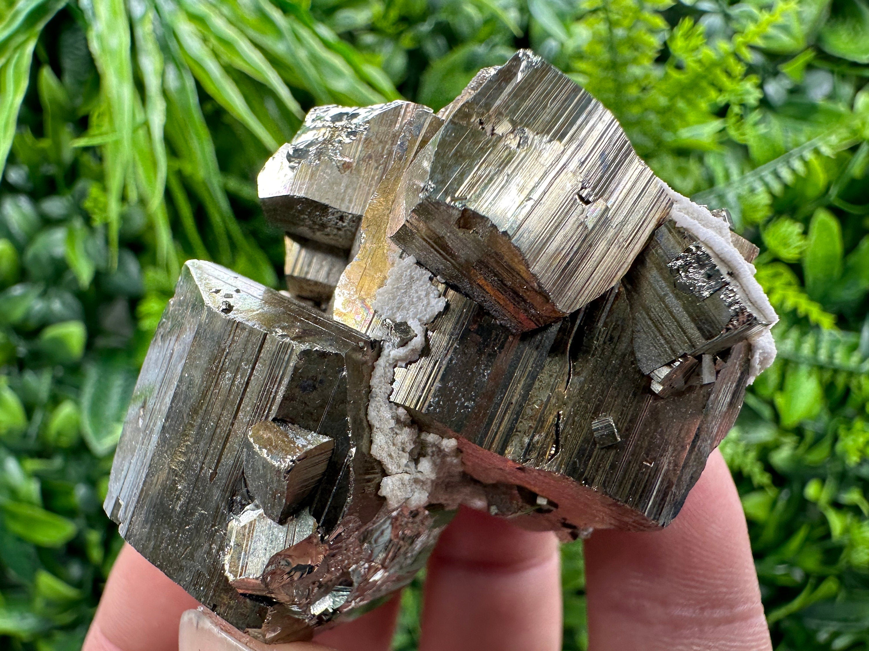 Rainbow Pyrite with Calcite: Natural Mineral Souvenir, Bulgaria