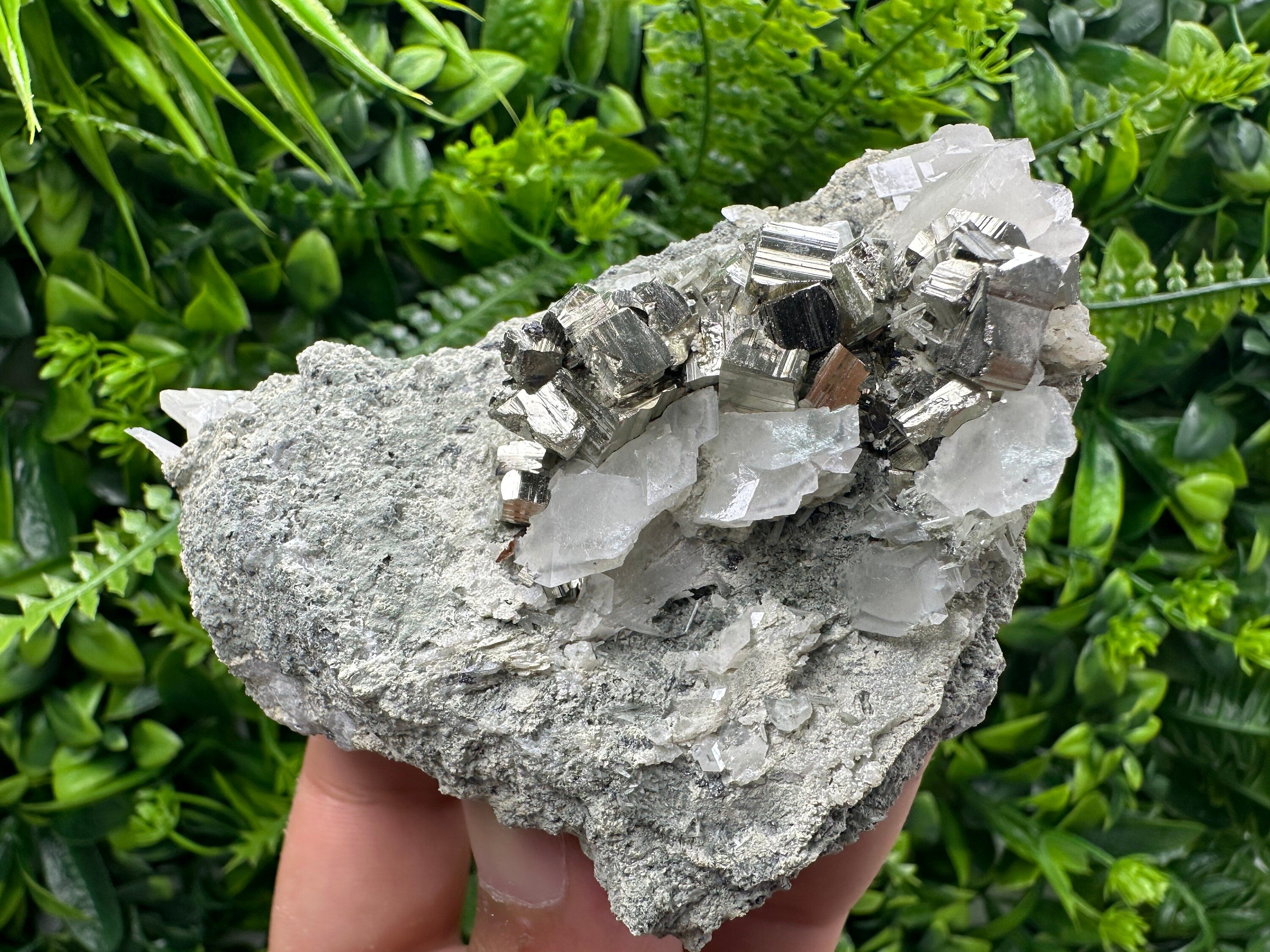 Pyrite Calcite on Matrix, Bulgaria Mineral Specimen, Home Decor Stone