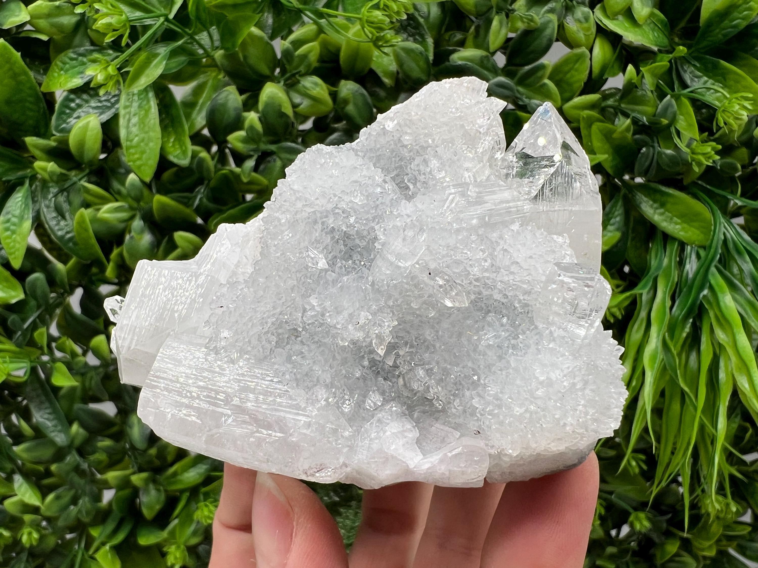 Transparent Apophyllite on Chalcedony, Natural Crystal Specimen, India Minerals
