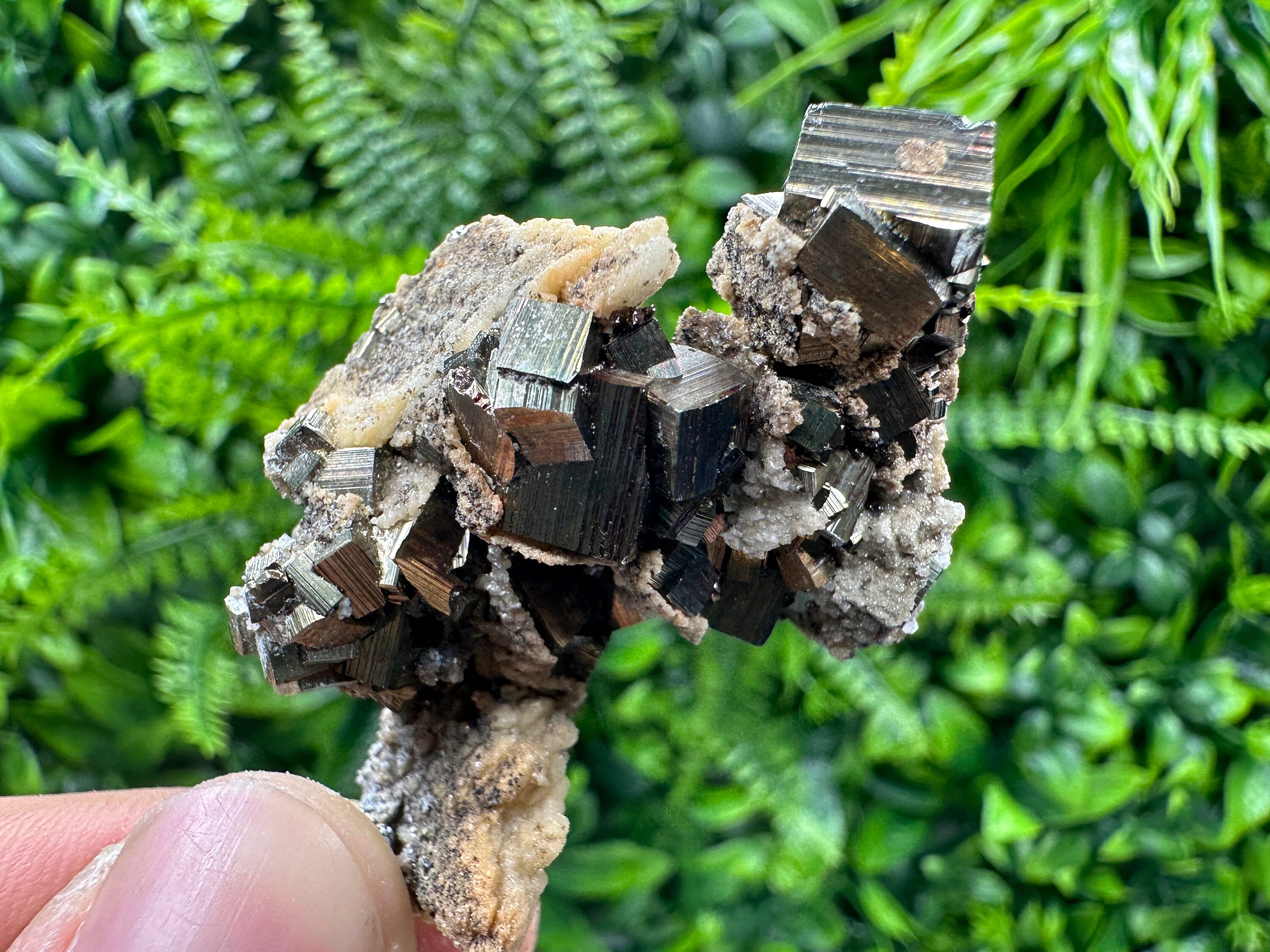 Pyrite with Hematite on Calcite Mineral Specimen, Madan Bulgaria