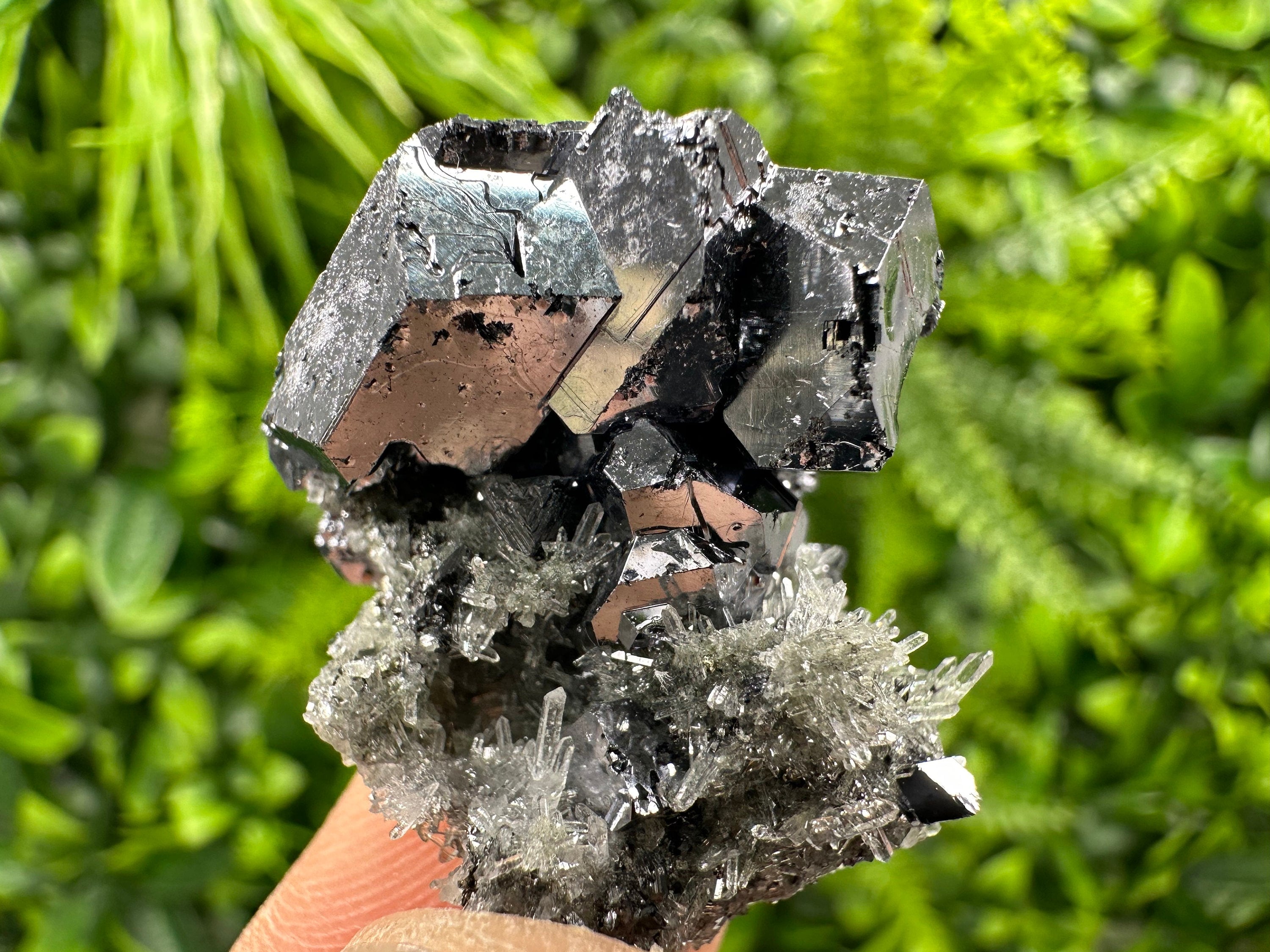 Galena on Needle Quartz, Borieva Mine Crystal