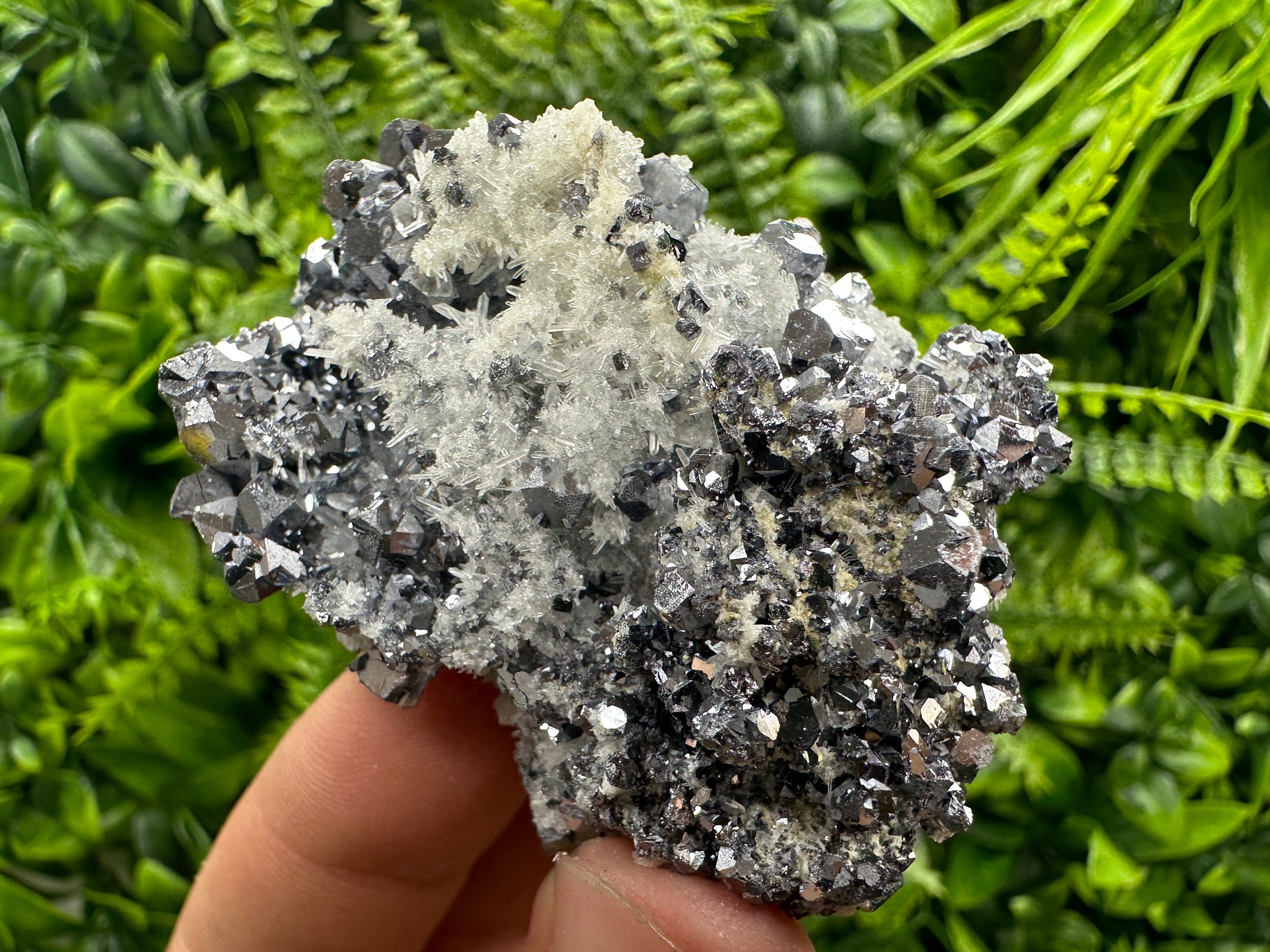 Shiny Galena on Quartz: Natural Crystal Mineral Decor