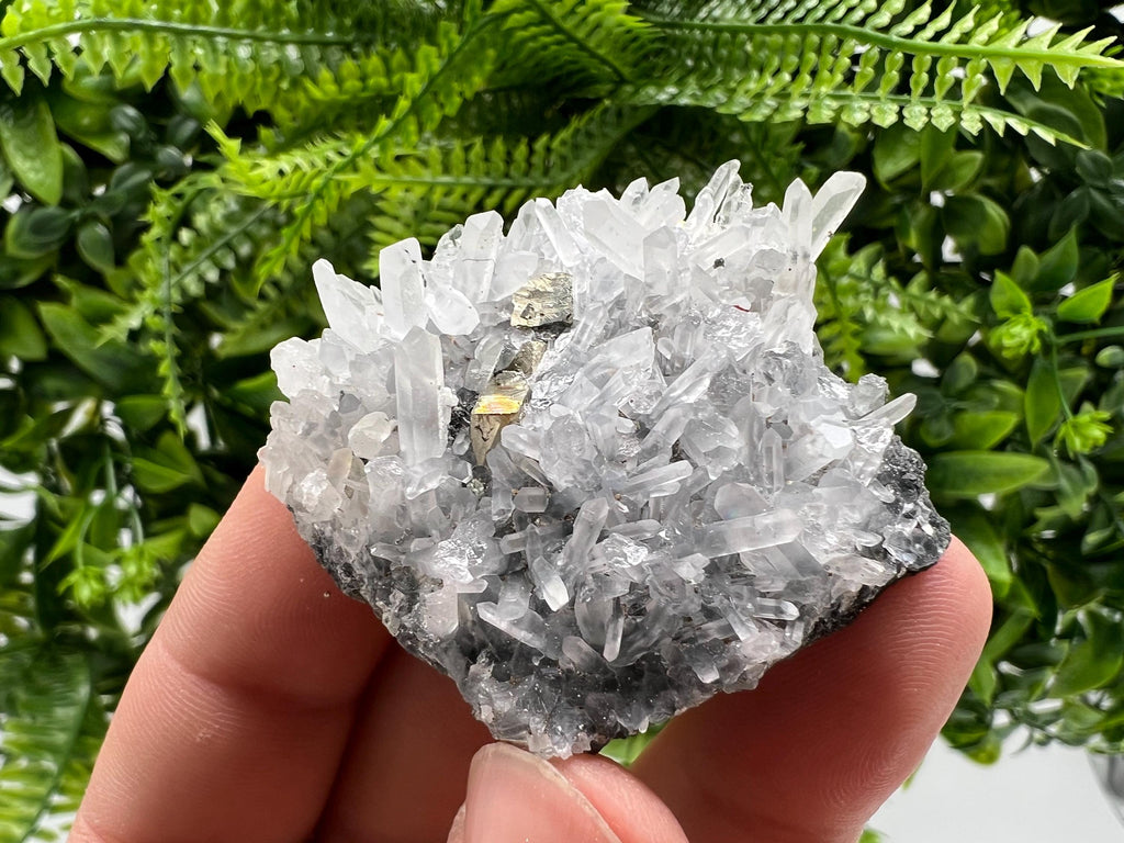 Transparent Quartz with Rainbow Pyrite, Bulgaria Minerals Collection