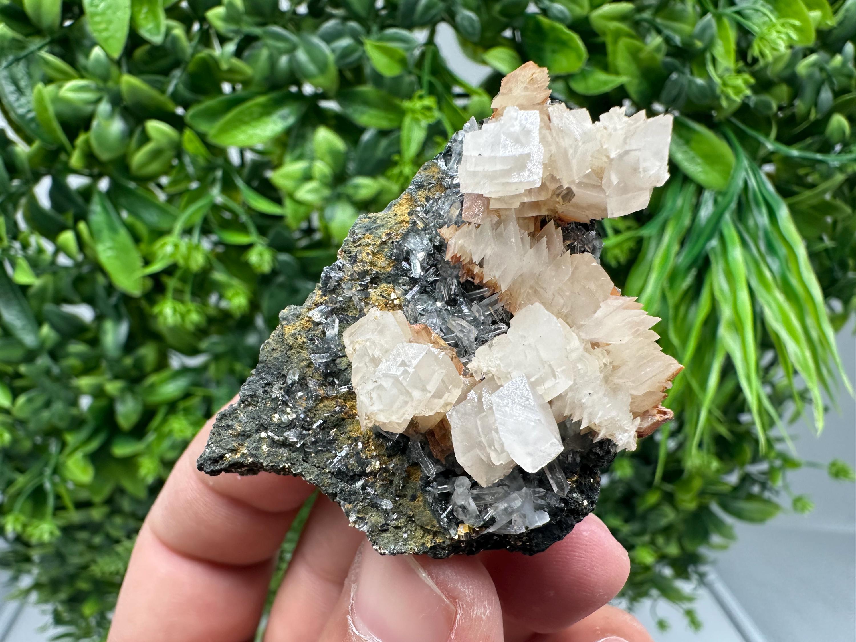 Quartz Crystal with Calcite and Chlorite - Borieva Mine, Bulgaria