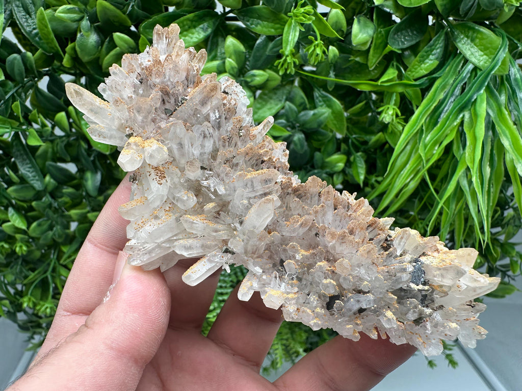 Iron Oxide Limonite Quartz Crystal Cluster: Natural Mineral Home Decor