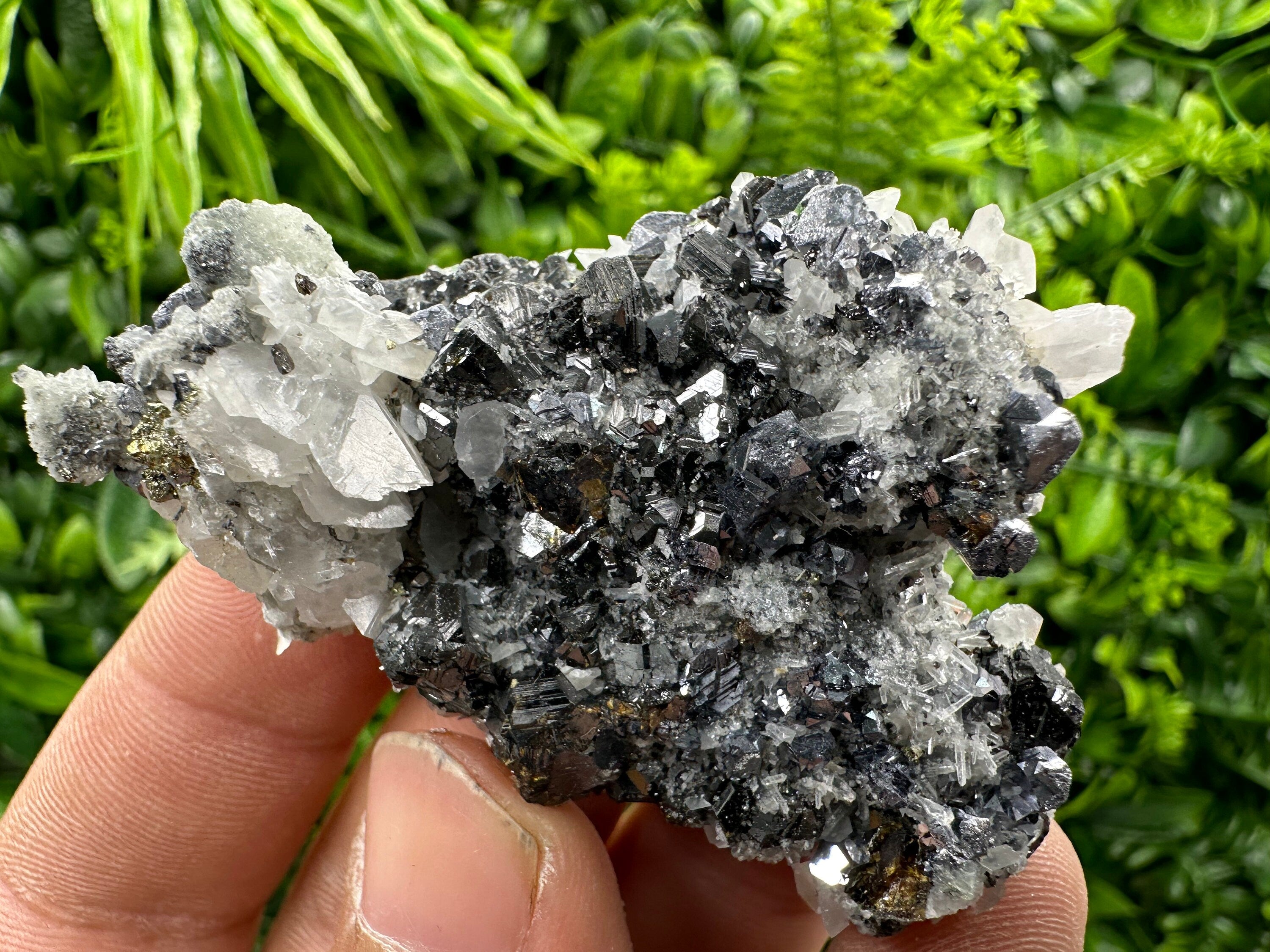 Shiny Galena, Sphalerite, Calcite on Quartz, Bulgaria Mineral Specimen