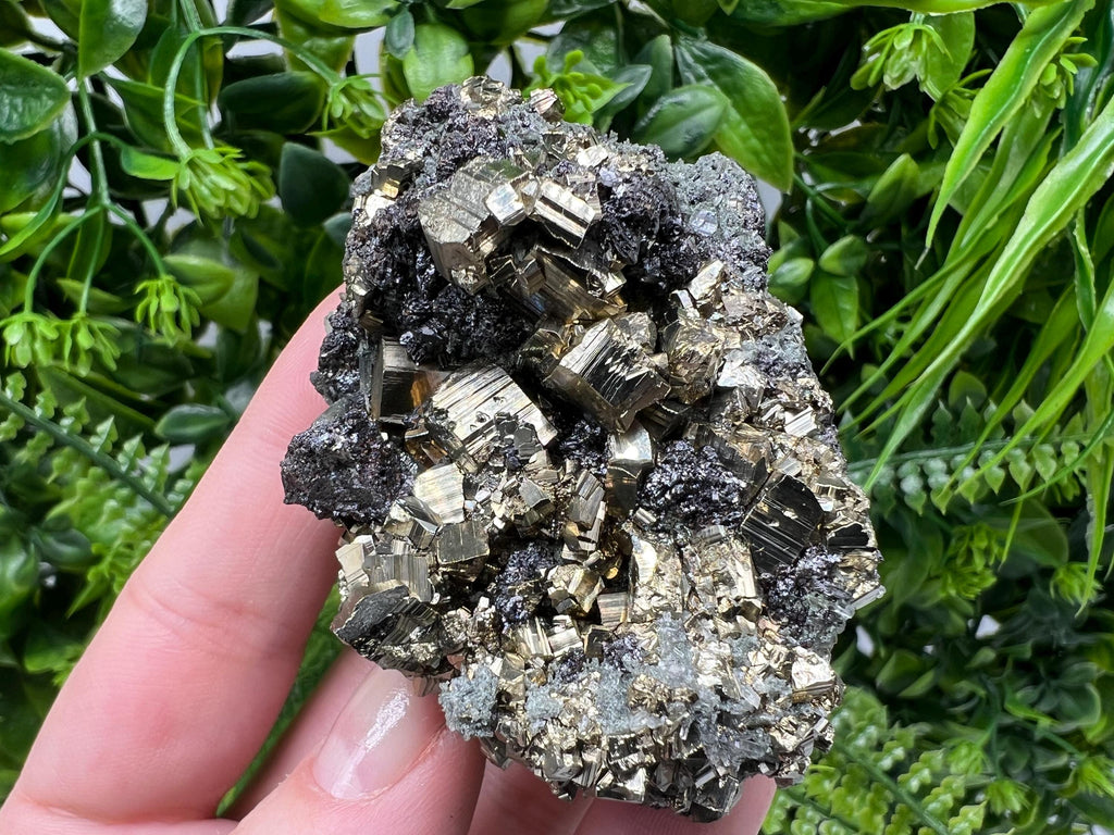Pyrite on Green Quartz: Bulgaria Mineral Specimen, Home Decor Stone