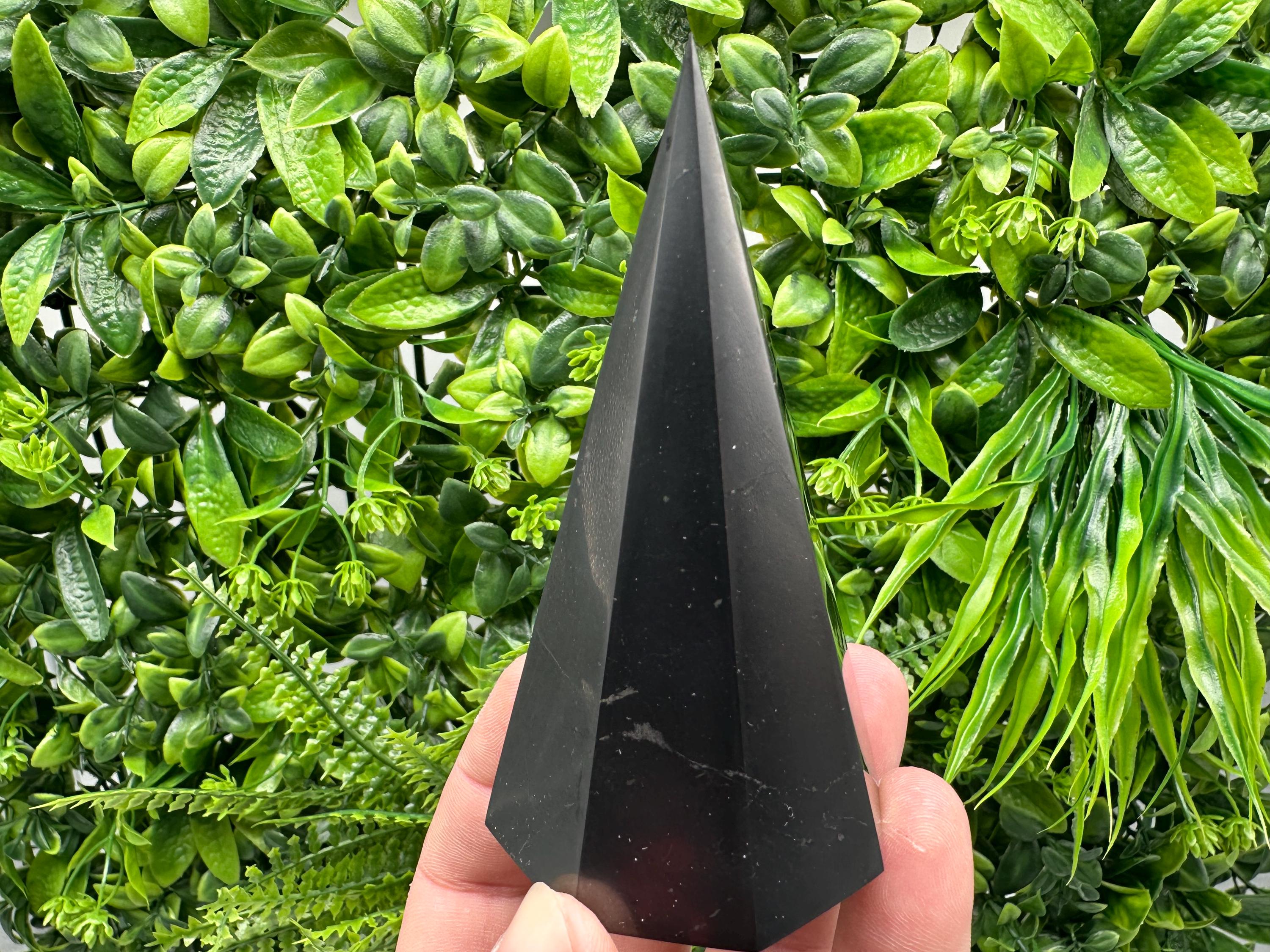 Shungite Pyramid Tower: EMF Protection, Healing Crystal (10cm)