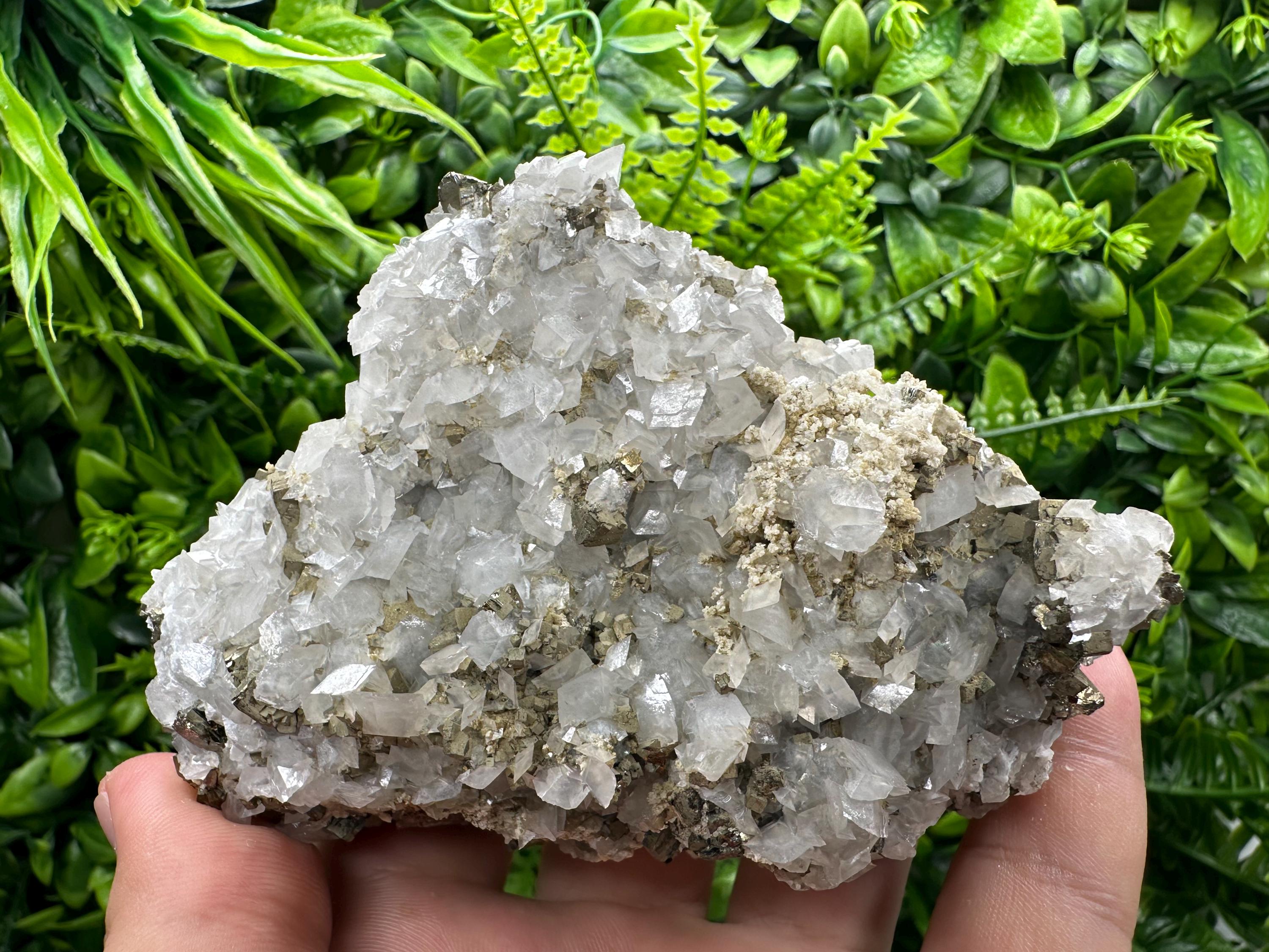 Rainbow Pyrite Cluster with Calcite - Borieva Mine, Bulgaria