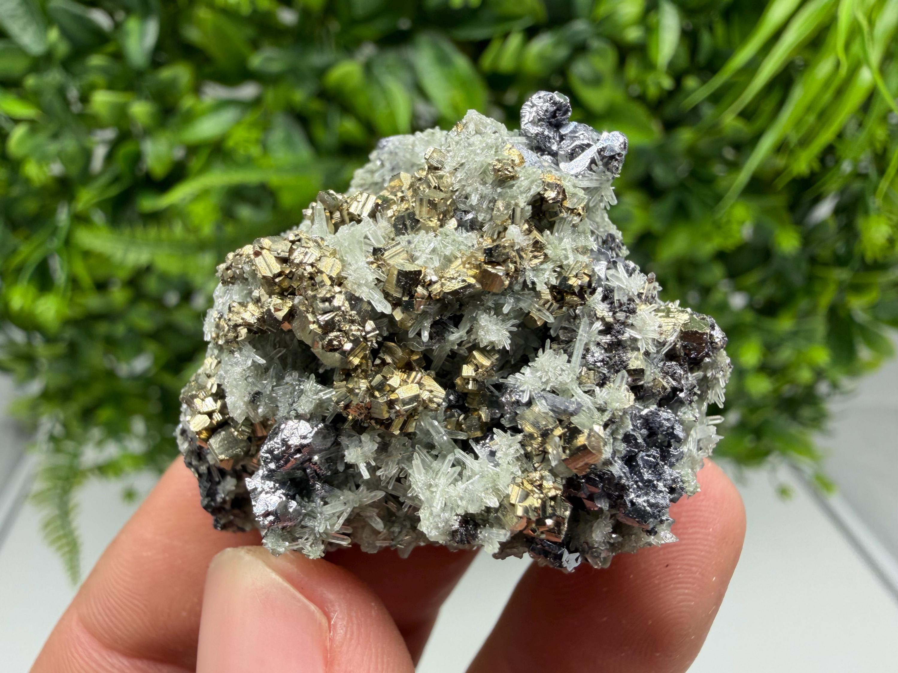 Pyrite on Green Quartz Mineral Specimen, Borieva Mine, Bulgaria