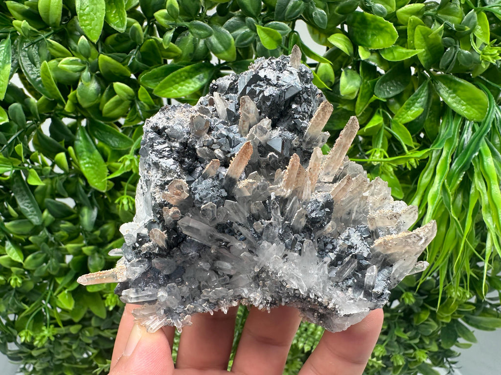 Quartz Cluster with Black Sphalerite, Home Decor Stone
