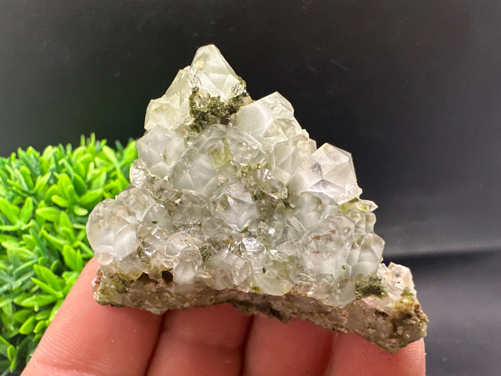 Rare Green Epidote with Quartz Crystals: Sparkly Rainbow Mineral Decor