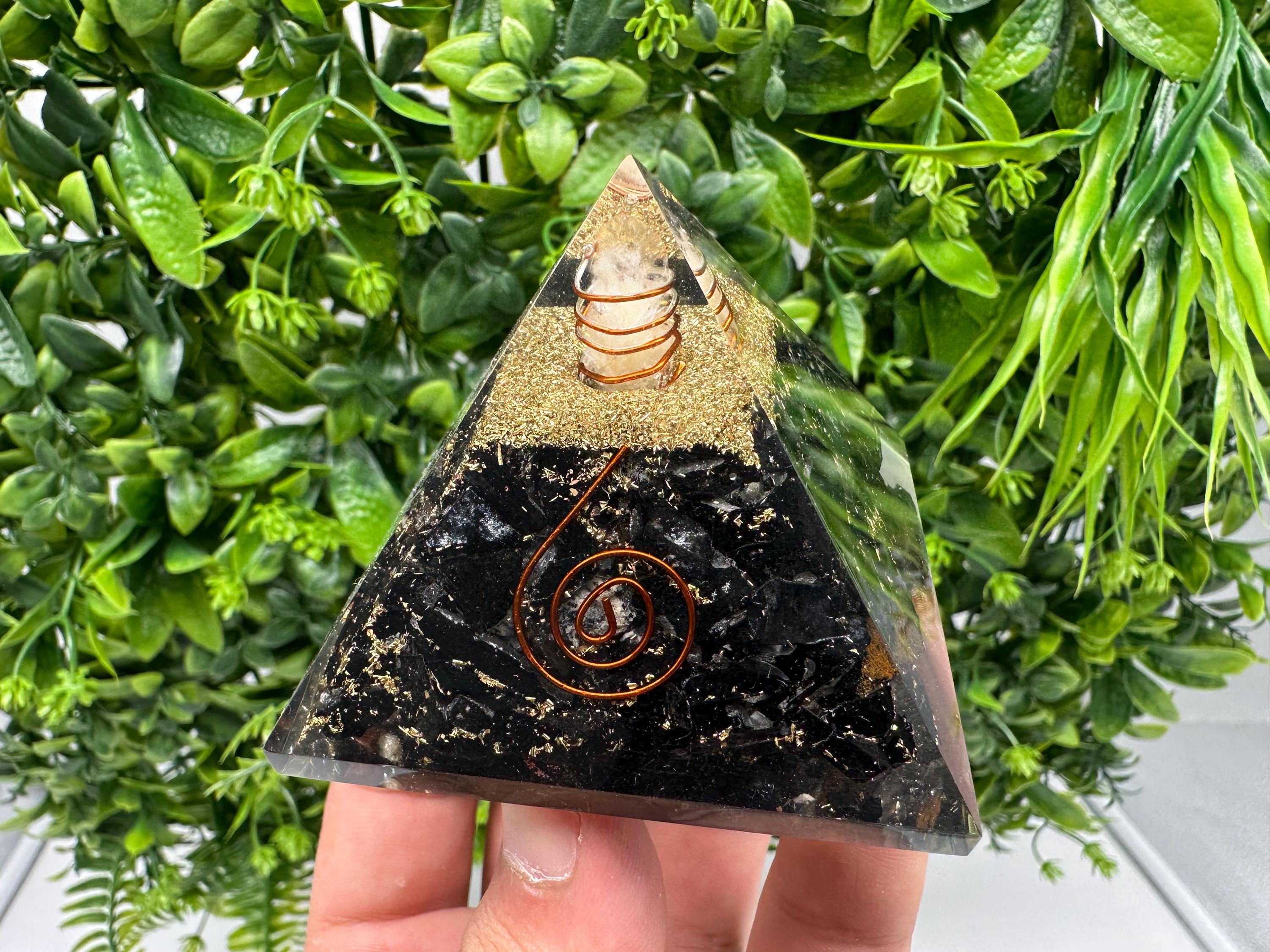 Black Tourmaline Orgonite Pyramid: Handmade Healing Energy Chakra Protection