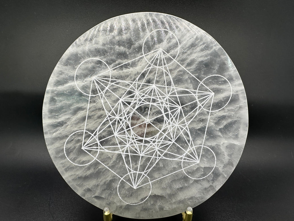 Selenite Charging Plate: Metatron's Cube Sacred Geometry Grid