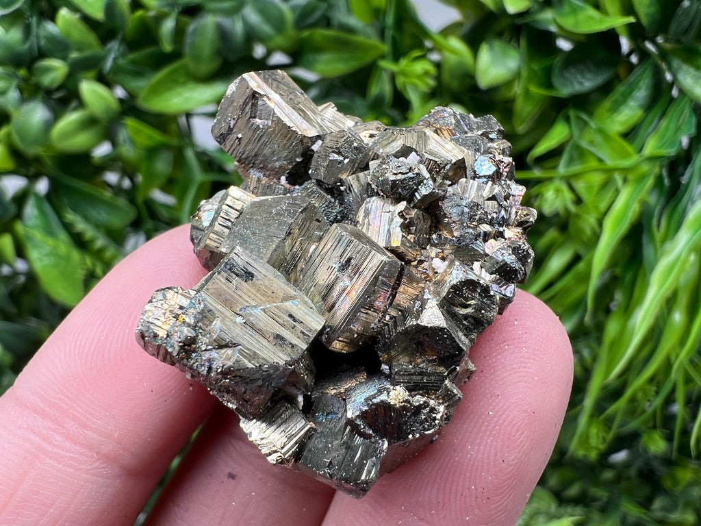 Rainbow Pyrite with Calcite: Natural Crystal Mineral Souvenir