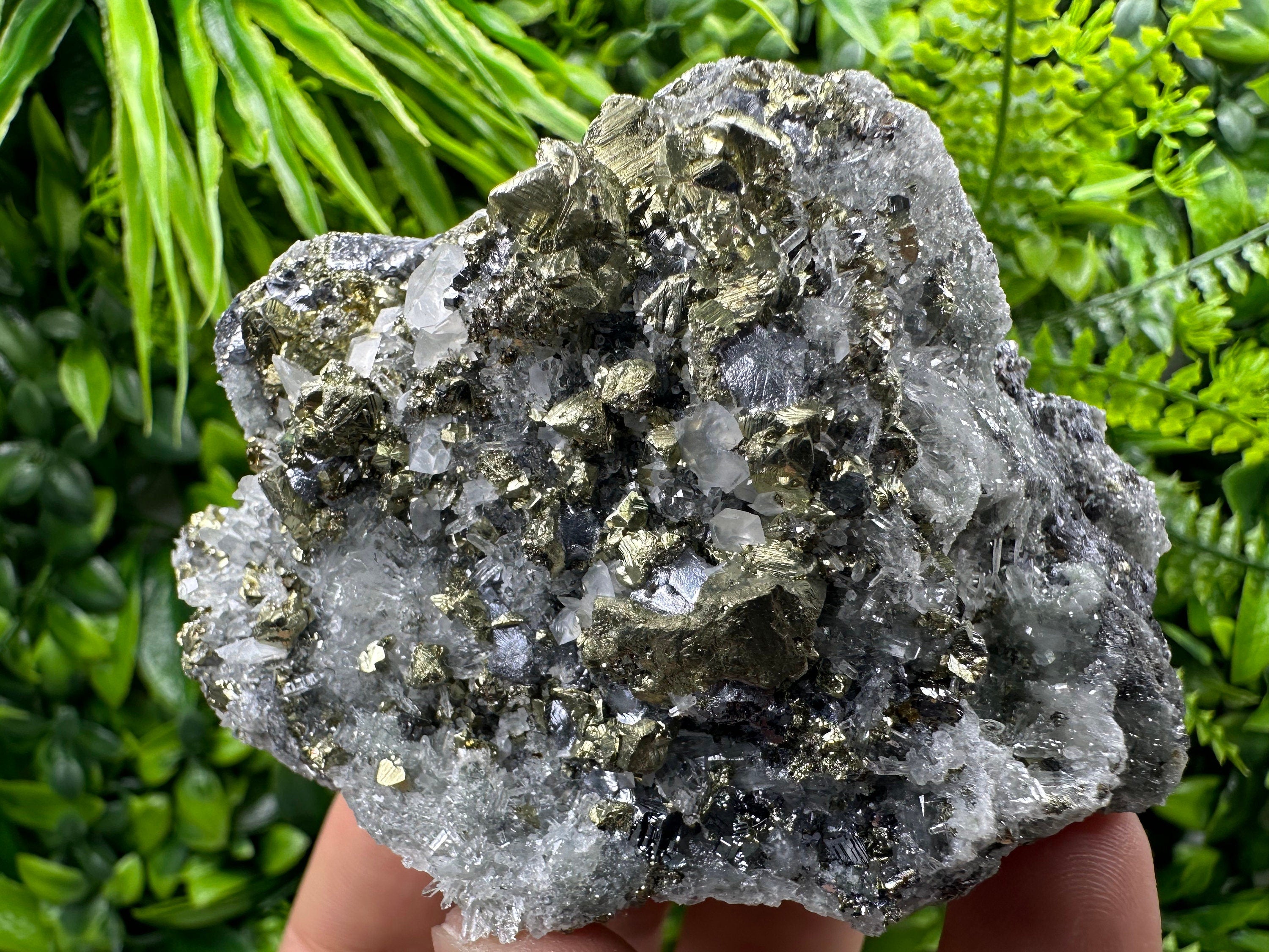 Chalcopyrite Galena on Quartz with Chlorite - Madan Bulgaria Crystal Decor