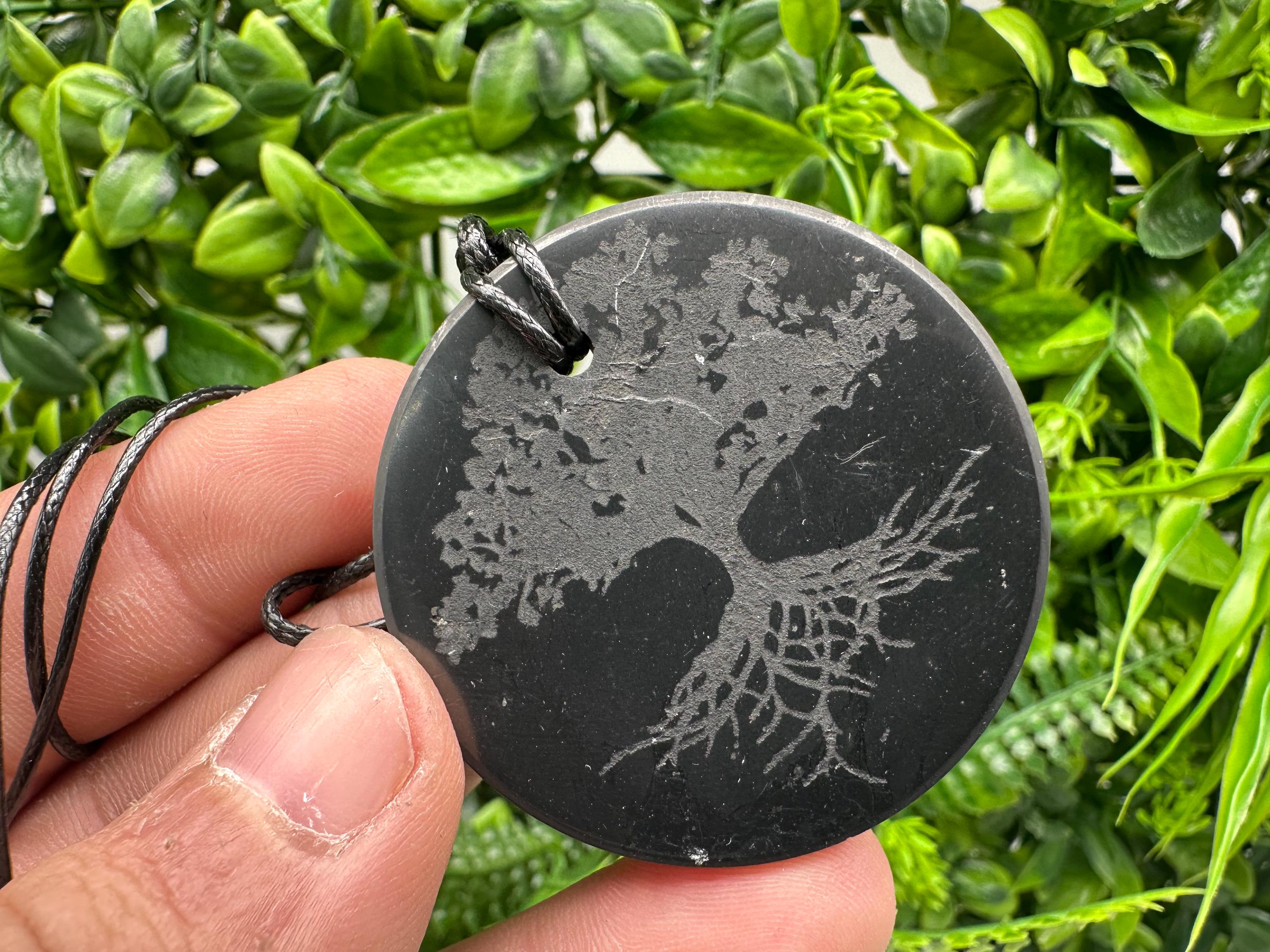 Shungite Tree of Life Pendant: EMF Protection Healing Stone
