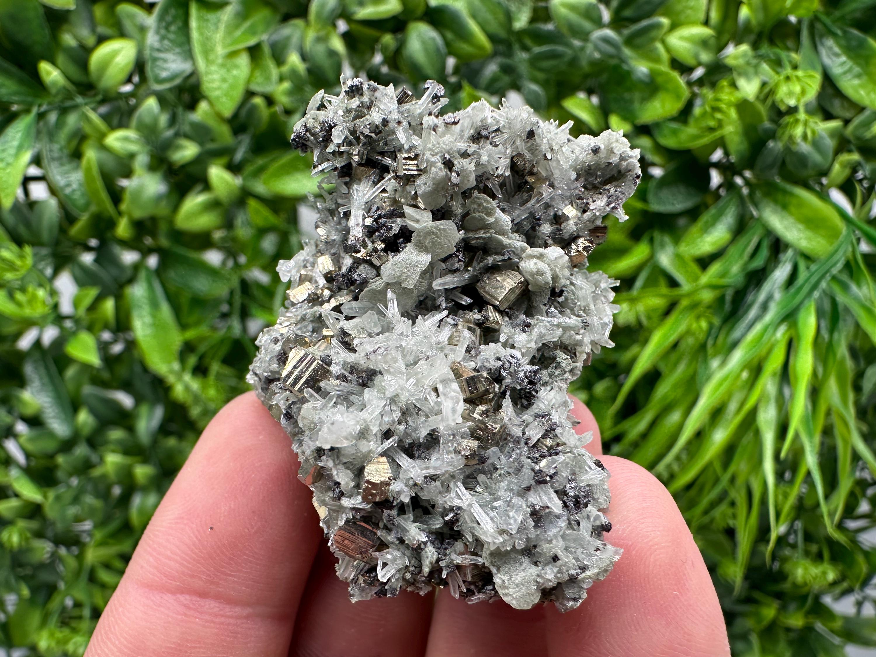 Pyrite on Green Quartz: Bulgaria Mineral Specimen, Home Decor Stone