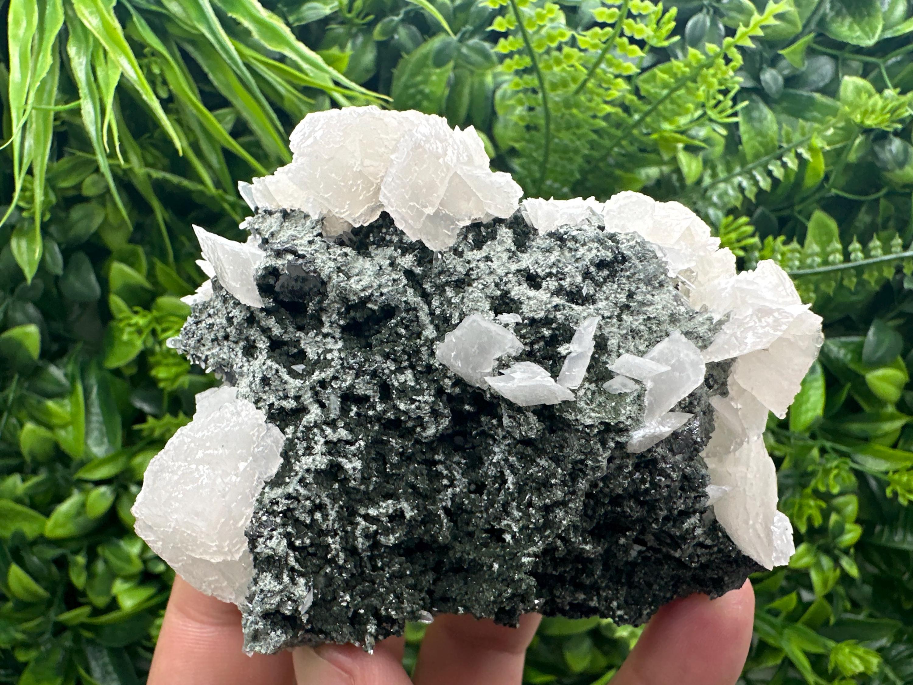 Calcite on Quartz with Chlorite, Borieva Mine Mineral Specimen