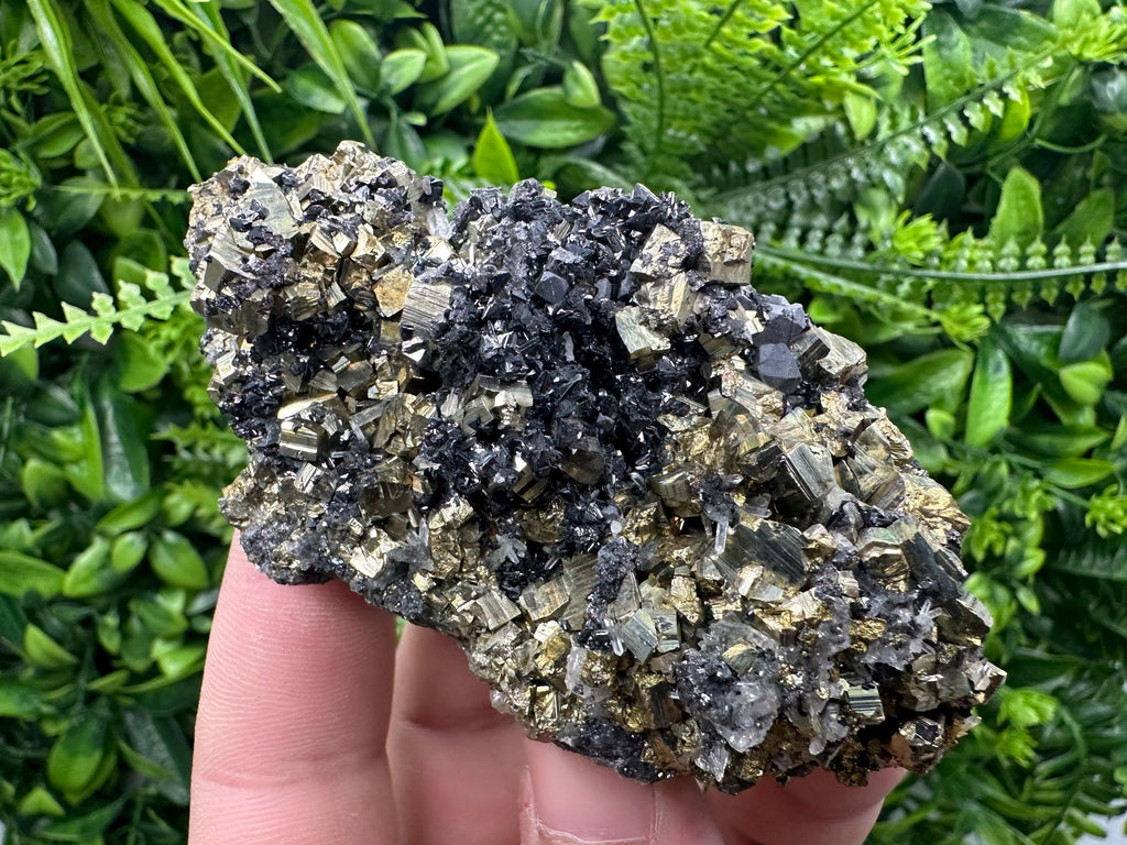 Rainbow Pyrite Cluster on Sphalerite, Quartz, Borieva Mine