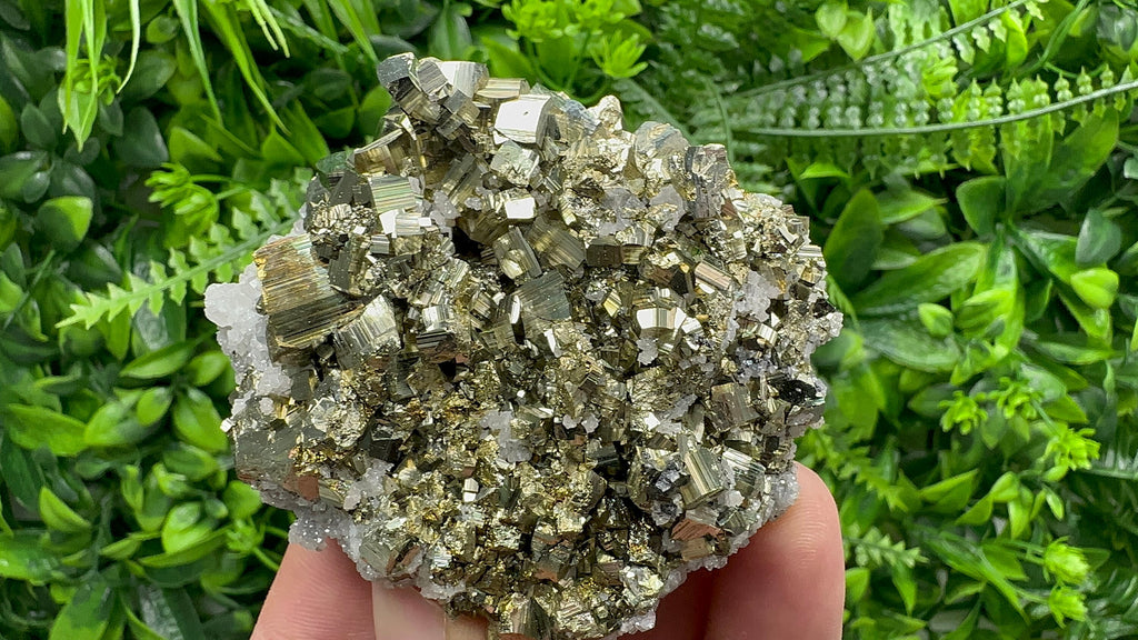 Rainbow Pyrite on Calcite Cluster, Bulgaria Mineral Specimen