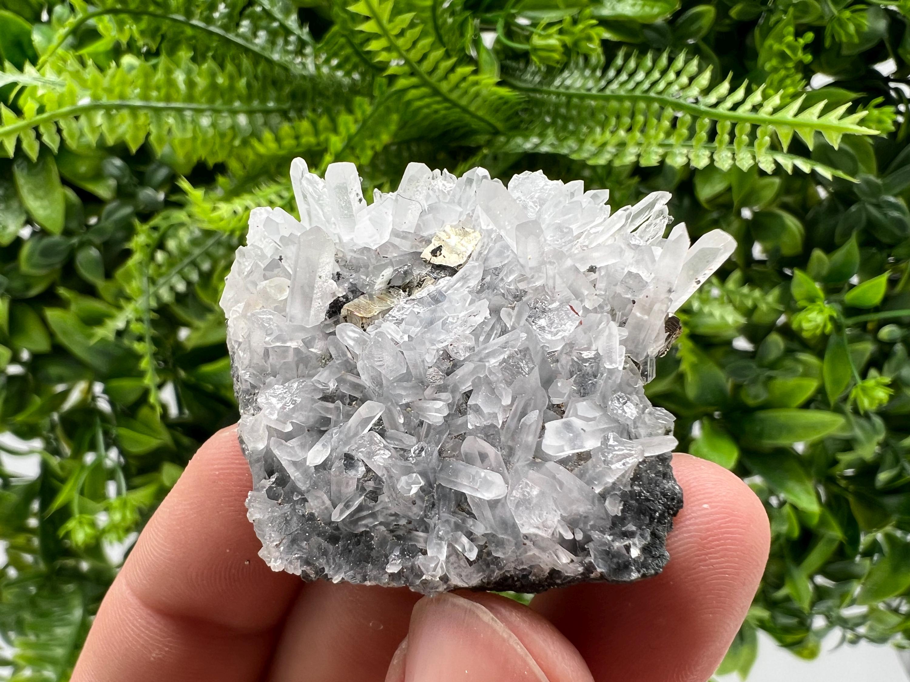 Transparent Quartz with Rainbow Pyrite, Bulgaria Minerals Collection