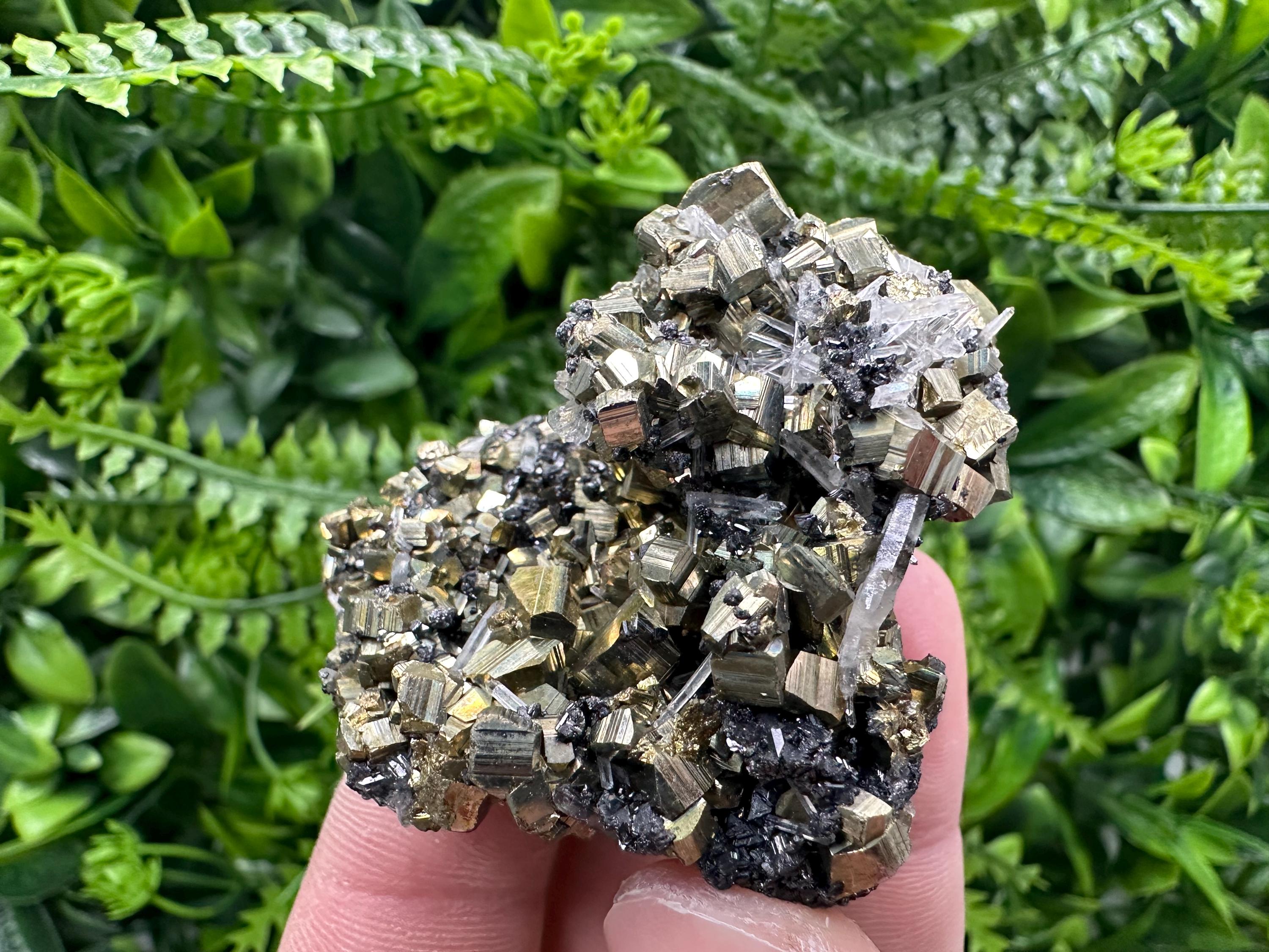 Rainbow Pyrite Cluster on Sphalerite Quartz, Bulgaria Mineral Specimen
