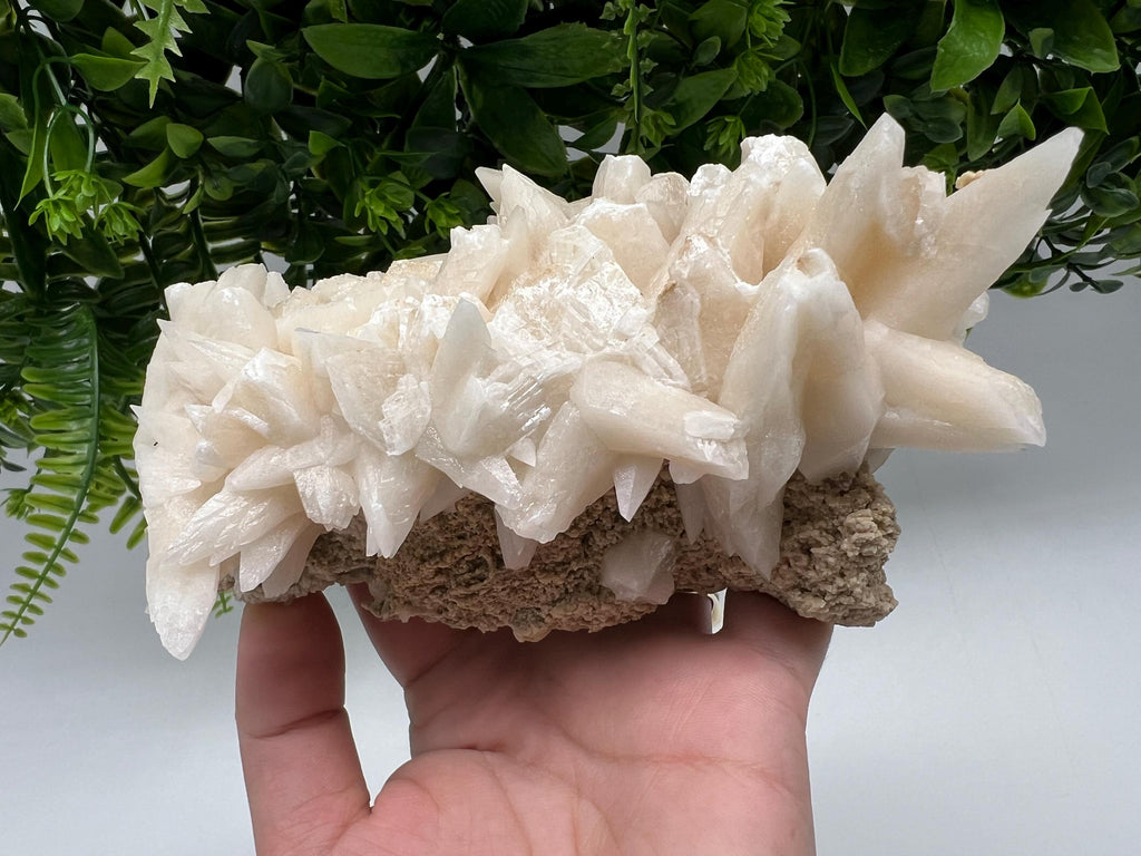 Calcite on Green Quartz, Djurcovo Mine, Bulgaria Crystal
