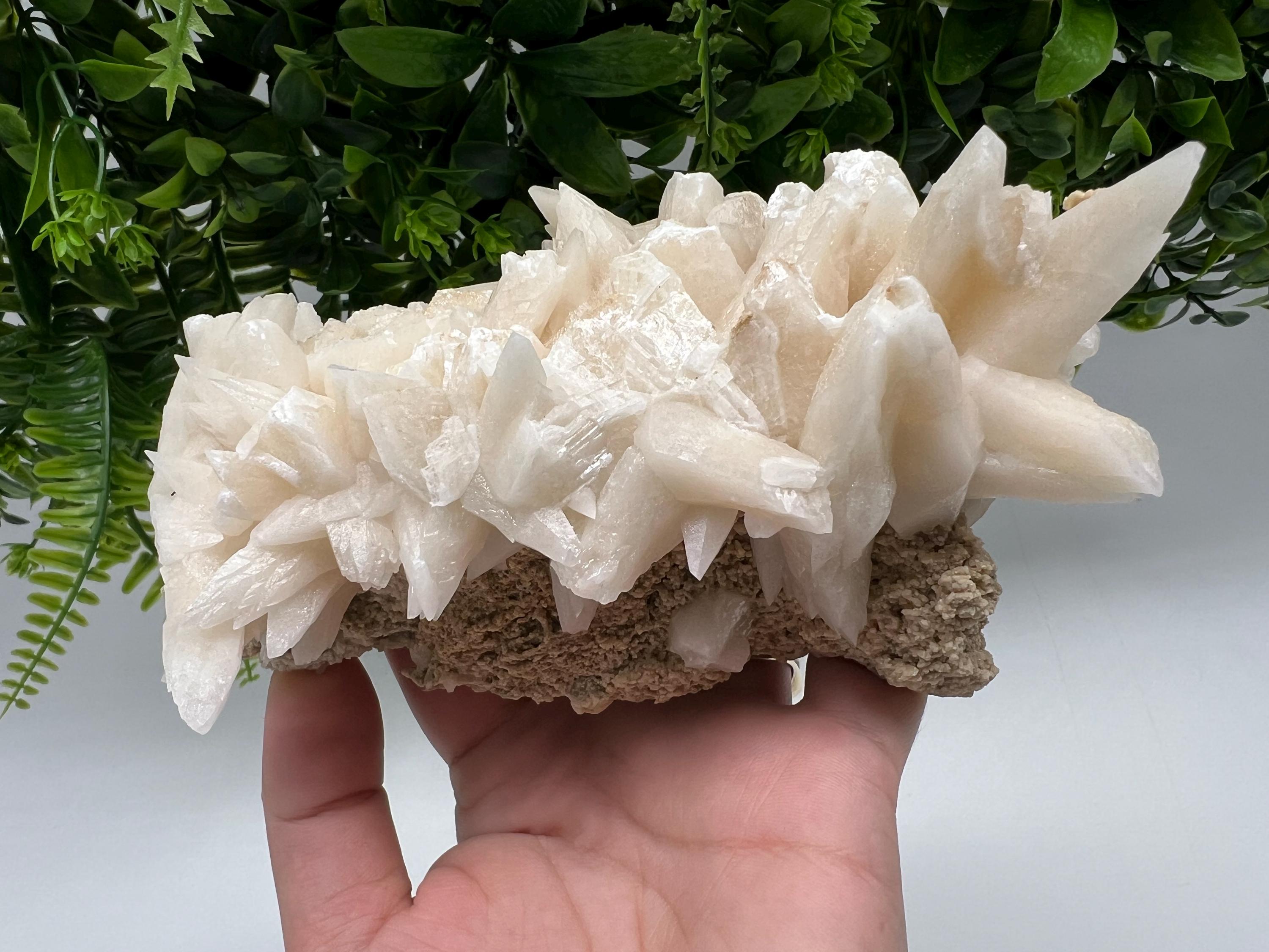 Calcite on Green Quartz, Djurcovo Mine, Bulgaria Crystal