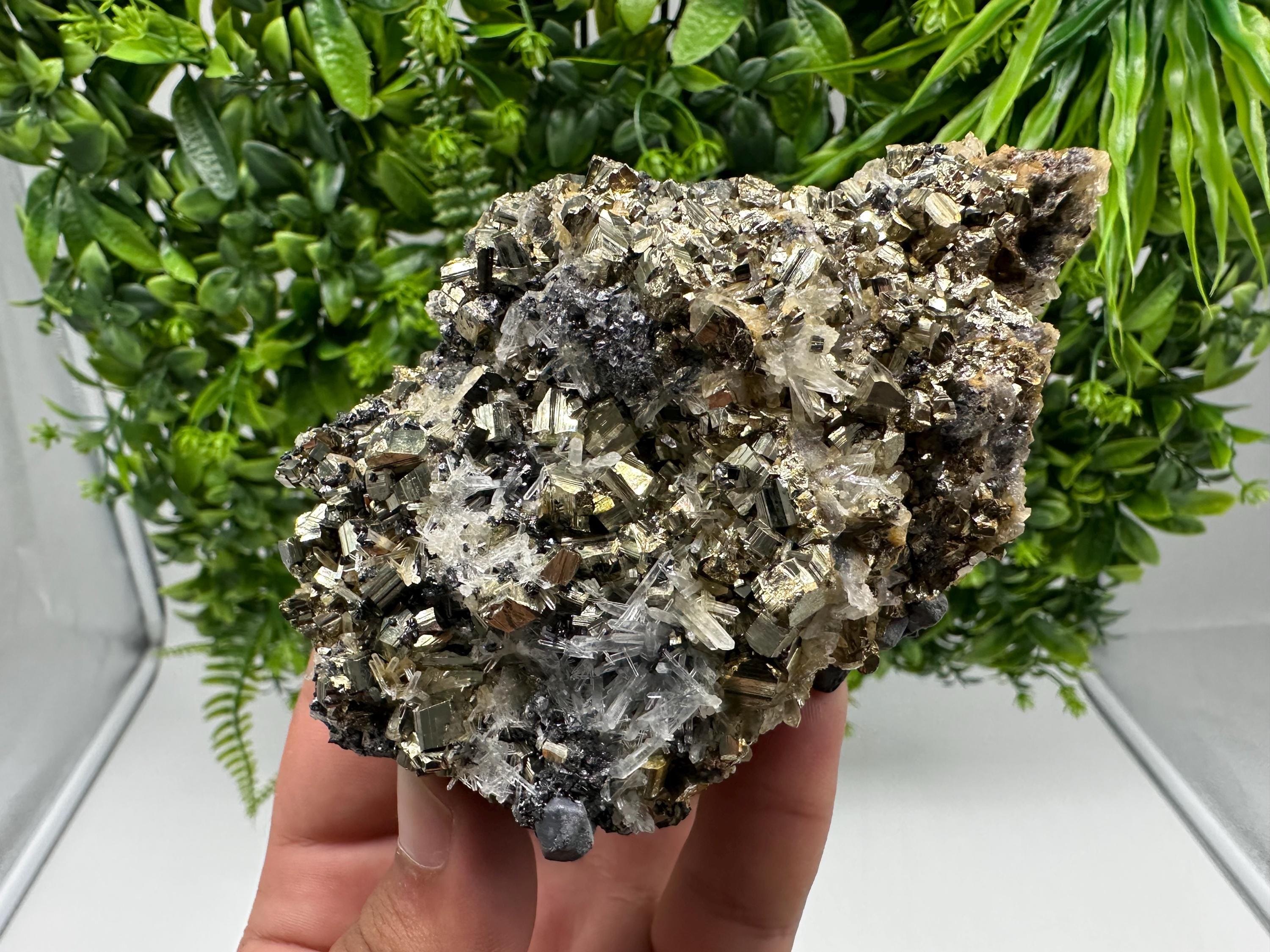 Wonderful Rainbow Pyrite on Quartz whit Oxide,natural minerals souvenir crystal,home decor,collection stone,rare minerals,Borieva Bulgaria