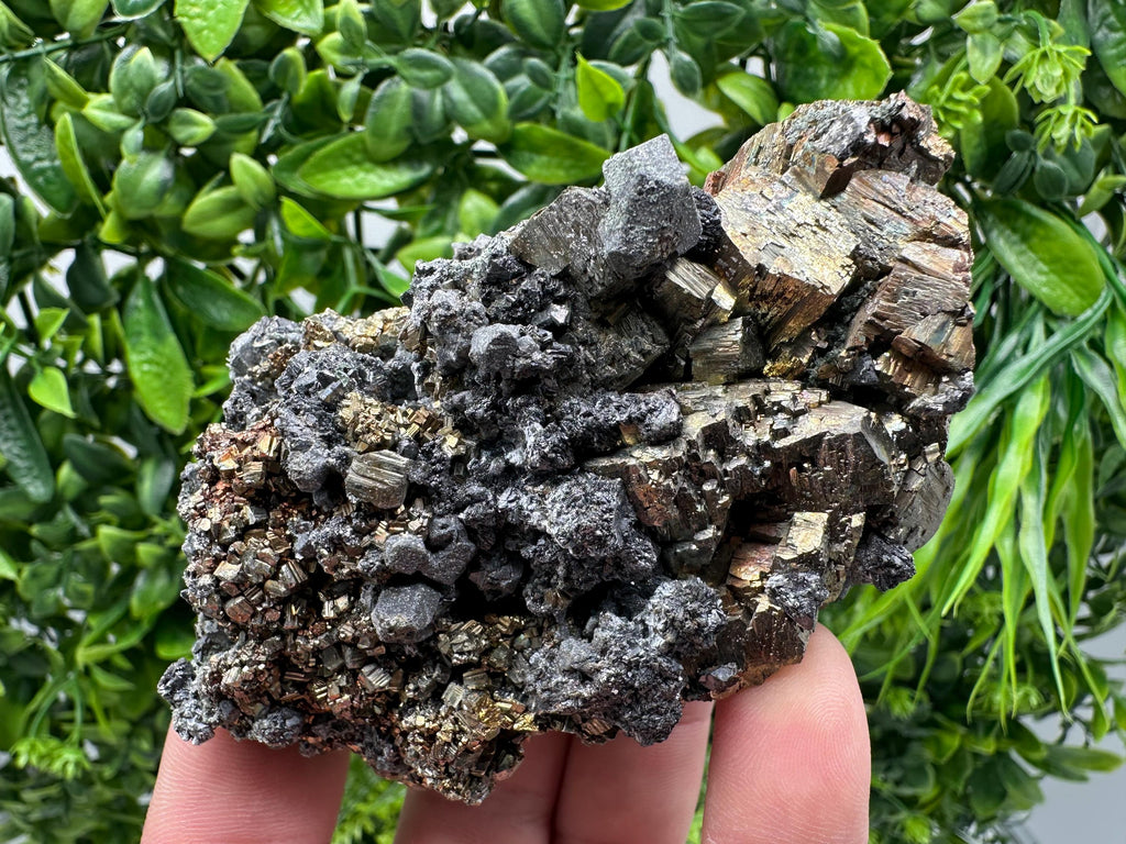 Rainbow Pyrite & Sphalerite on Quartz: Natural Crystal Home Decor