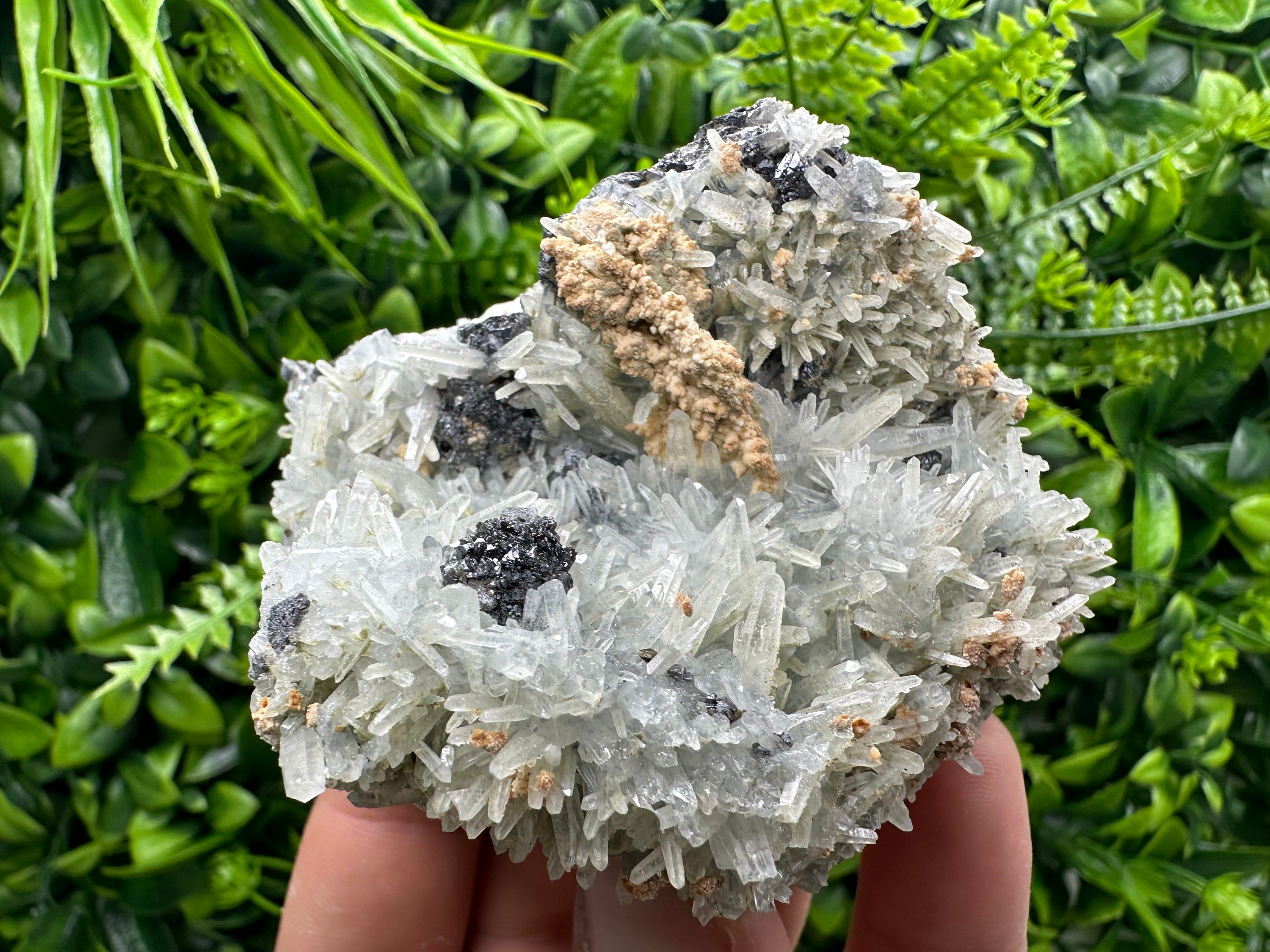 Sphalerite on Green Quartz, Bulgaria Mineral Specimen, Home Decor Stone