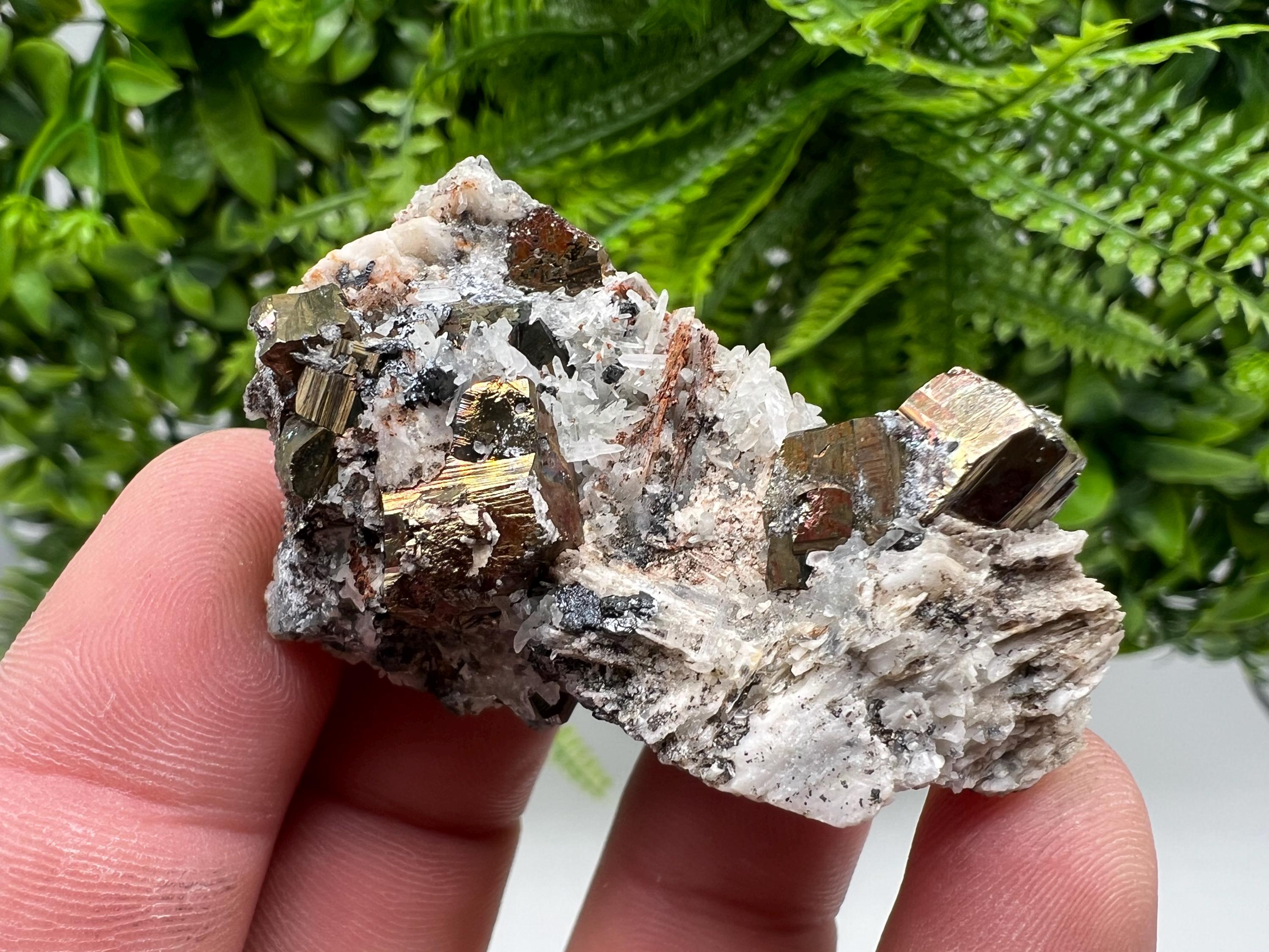 Pyrite with Hematite on Sphalerite, Quartz, Bulgaria Mineral Specimen