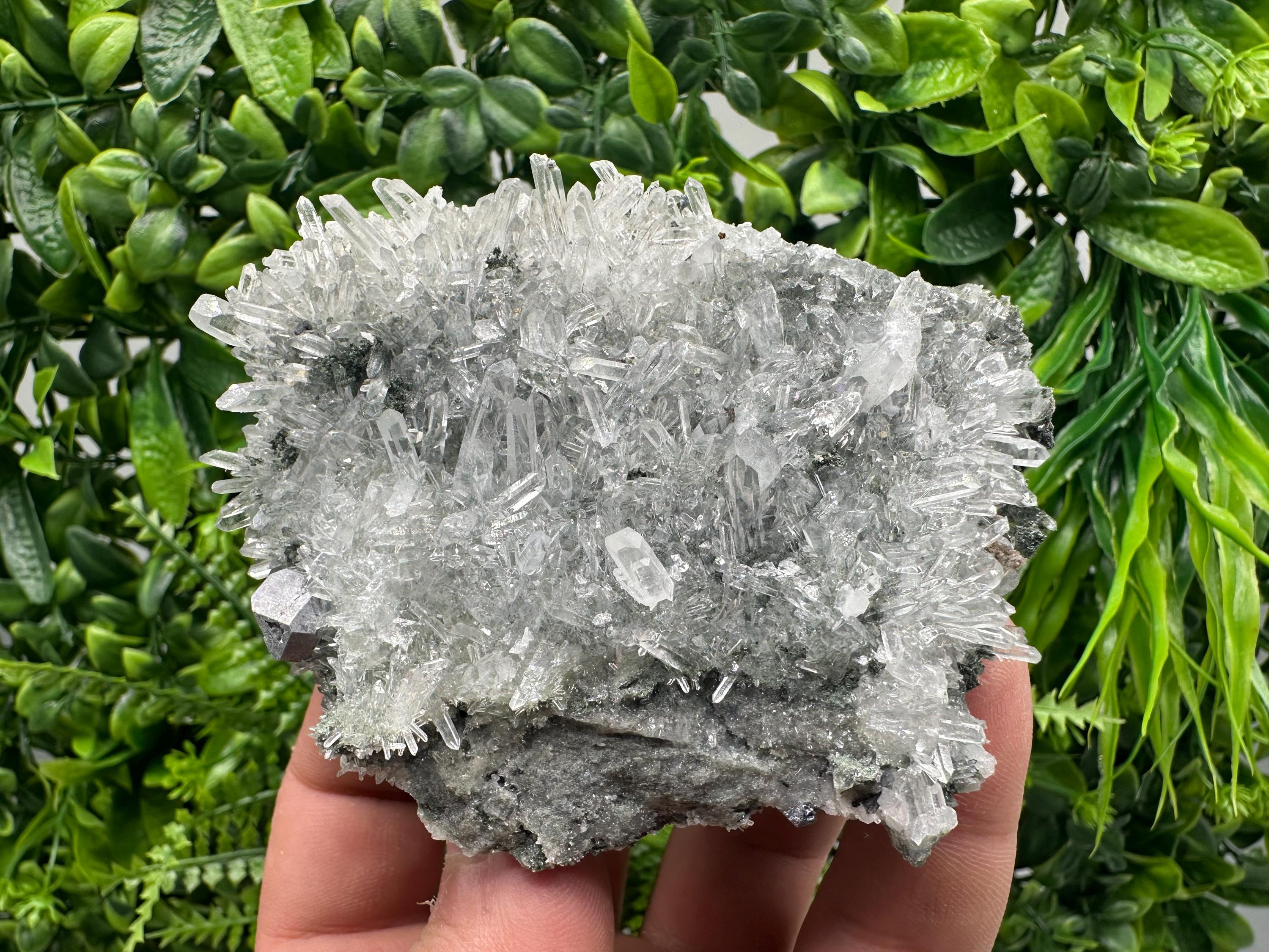 Quartz Crystal with Galena, Chlorite Matrix Mineral Specimen