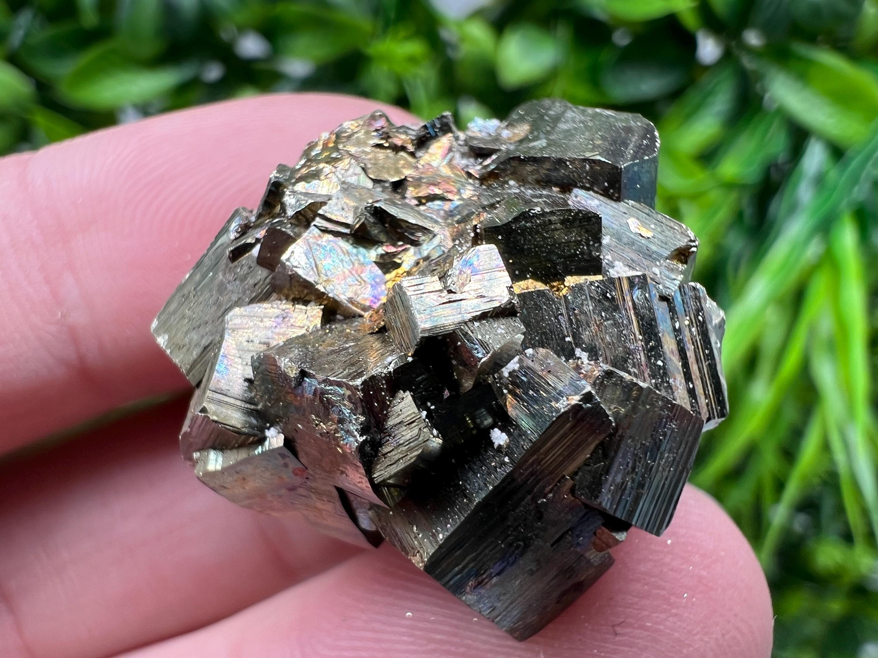 Rainbow Pyrite with Calcite, Natural Crystal Mineral Decor, Borieva Bulgaria