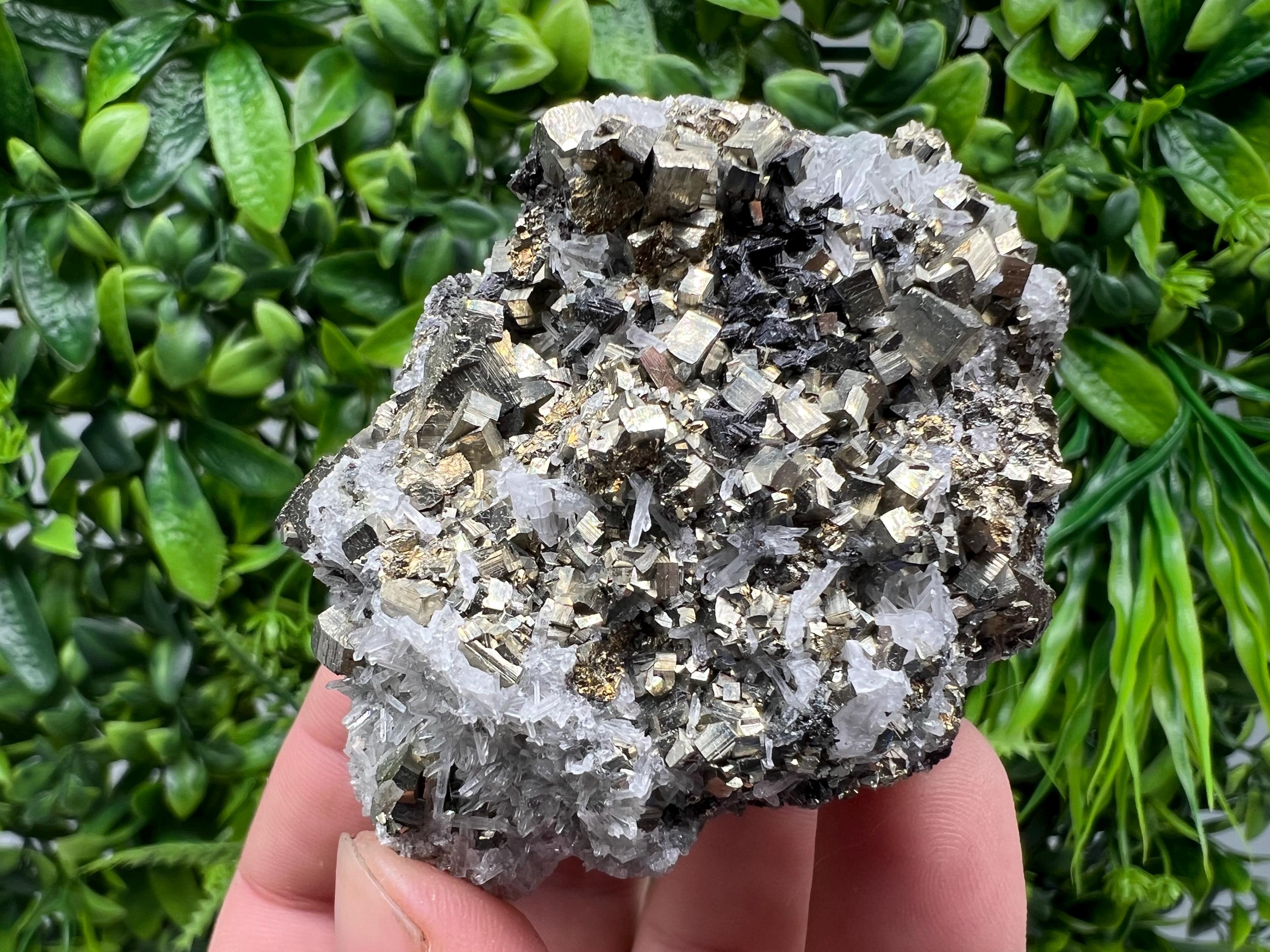 Wonderful Rainbow Pyrite on Quartz whit Oxide,natural minerals souvenir crystal,home decor,collection stone,rare minerals,Borieva Bulgaria