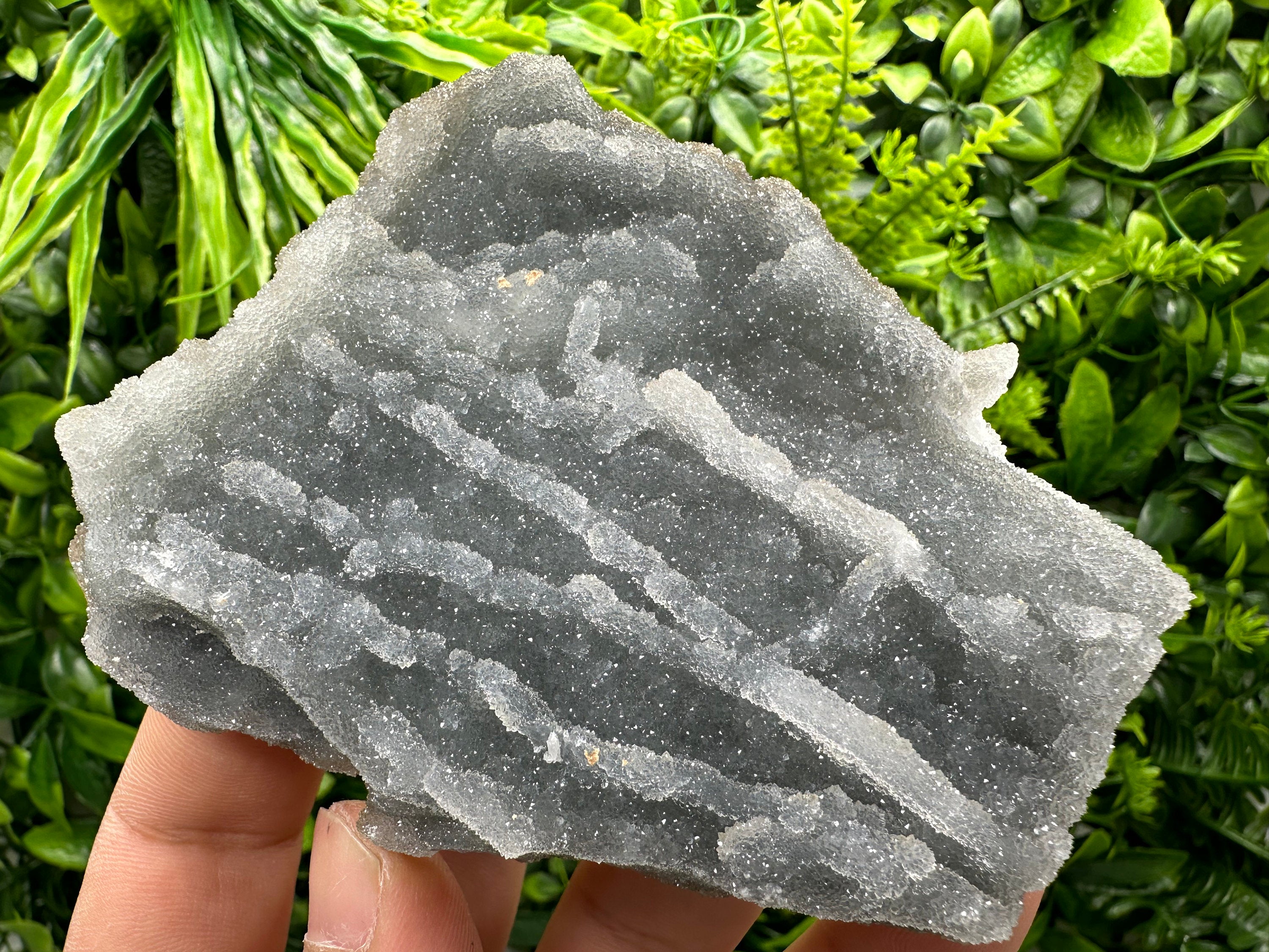 Blue Chalcedony Quartz with Chlorite Inclusions: Home Decor Crystal