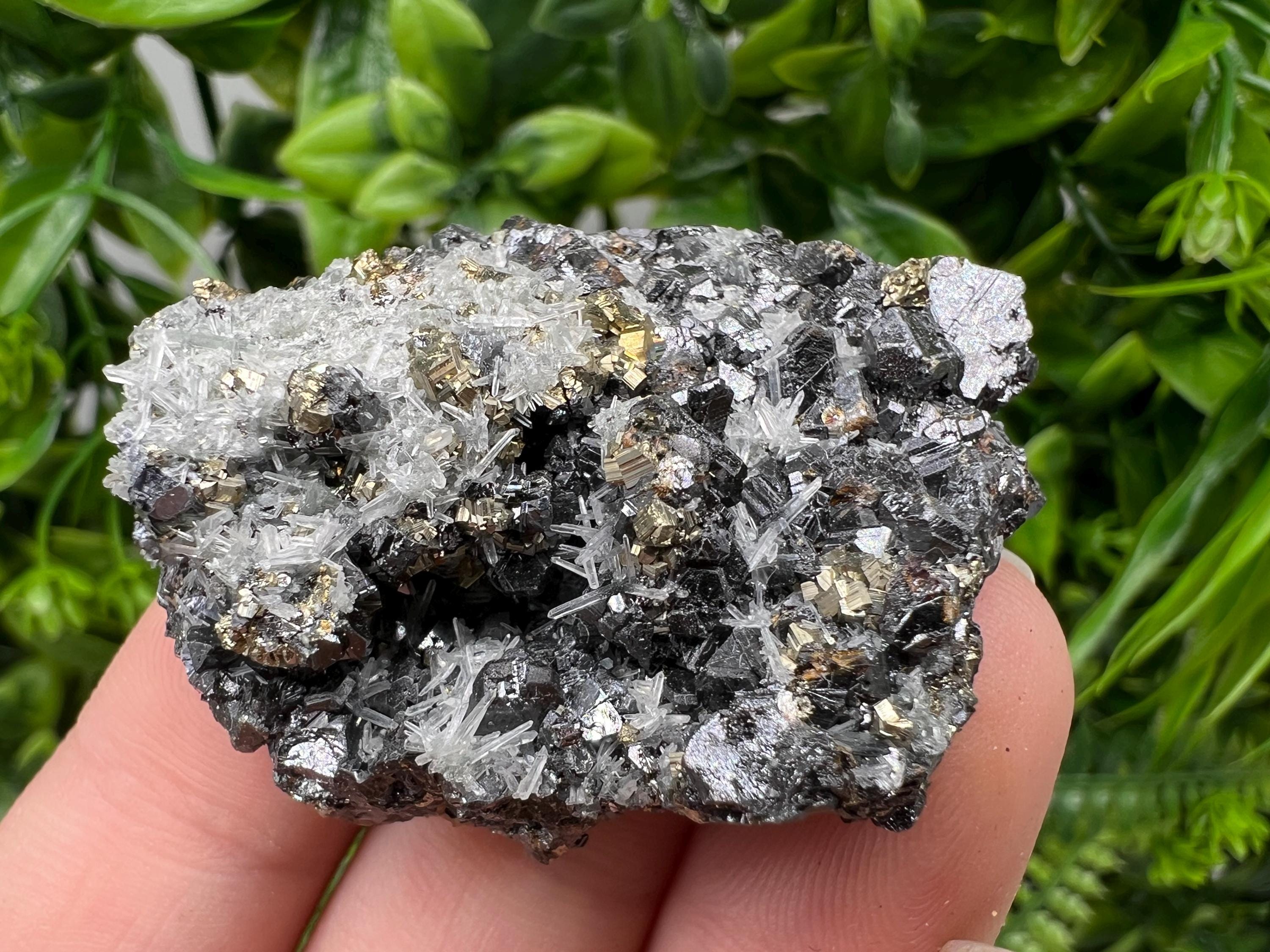 Stunning Chalcopyrite,Galena,Sphalerite,Calcite,on needle Quartz from Borieva mine,Madan,Bulgaria,natural,collectible mineral specimen,gift