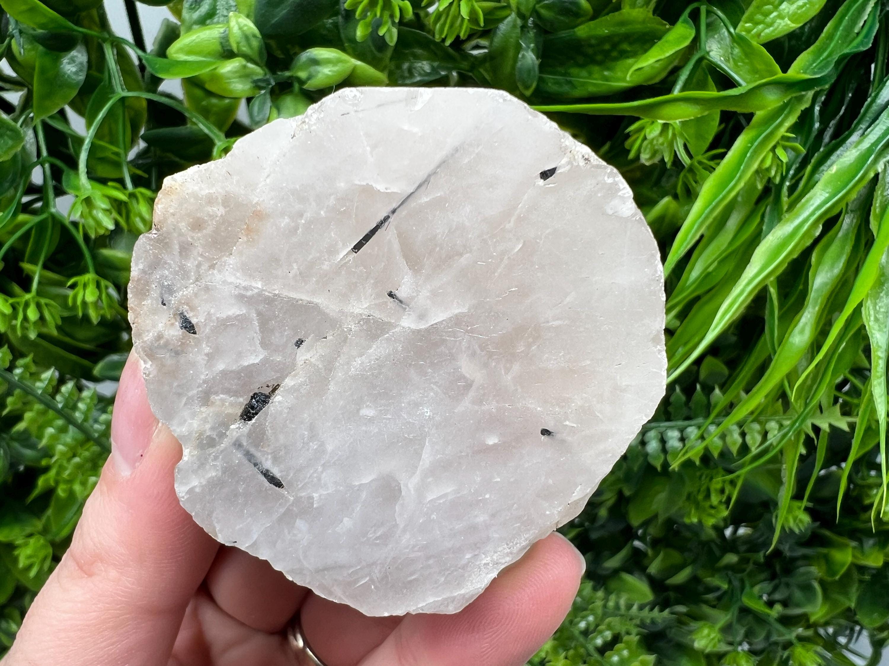 Polished Quartz Slab with Black Tourmaline Inclusions