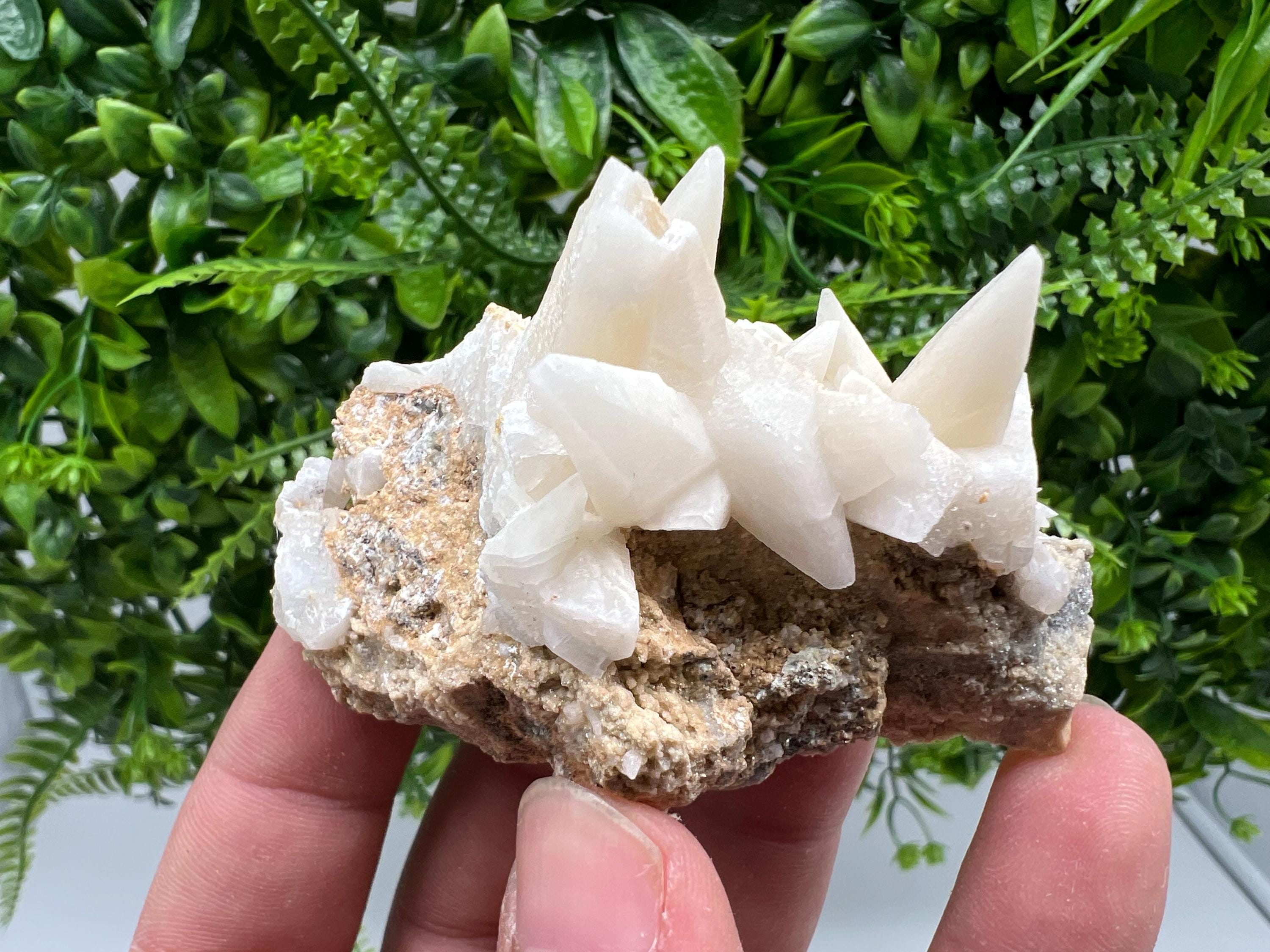 Calcite on Aragonite & Green Quartz: Djurcovo Mine, Bulgaria