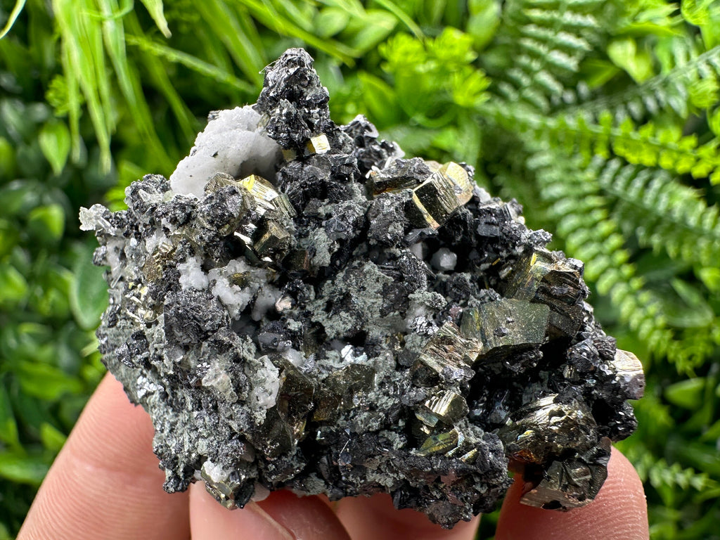 Rainbow Pyrite on Sphalerite and Quartz from Borieva Mine, Bulgaria