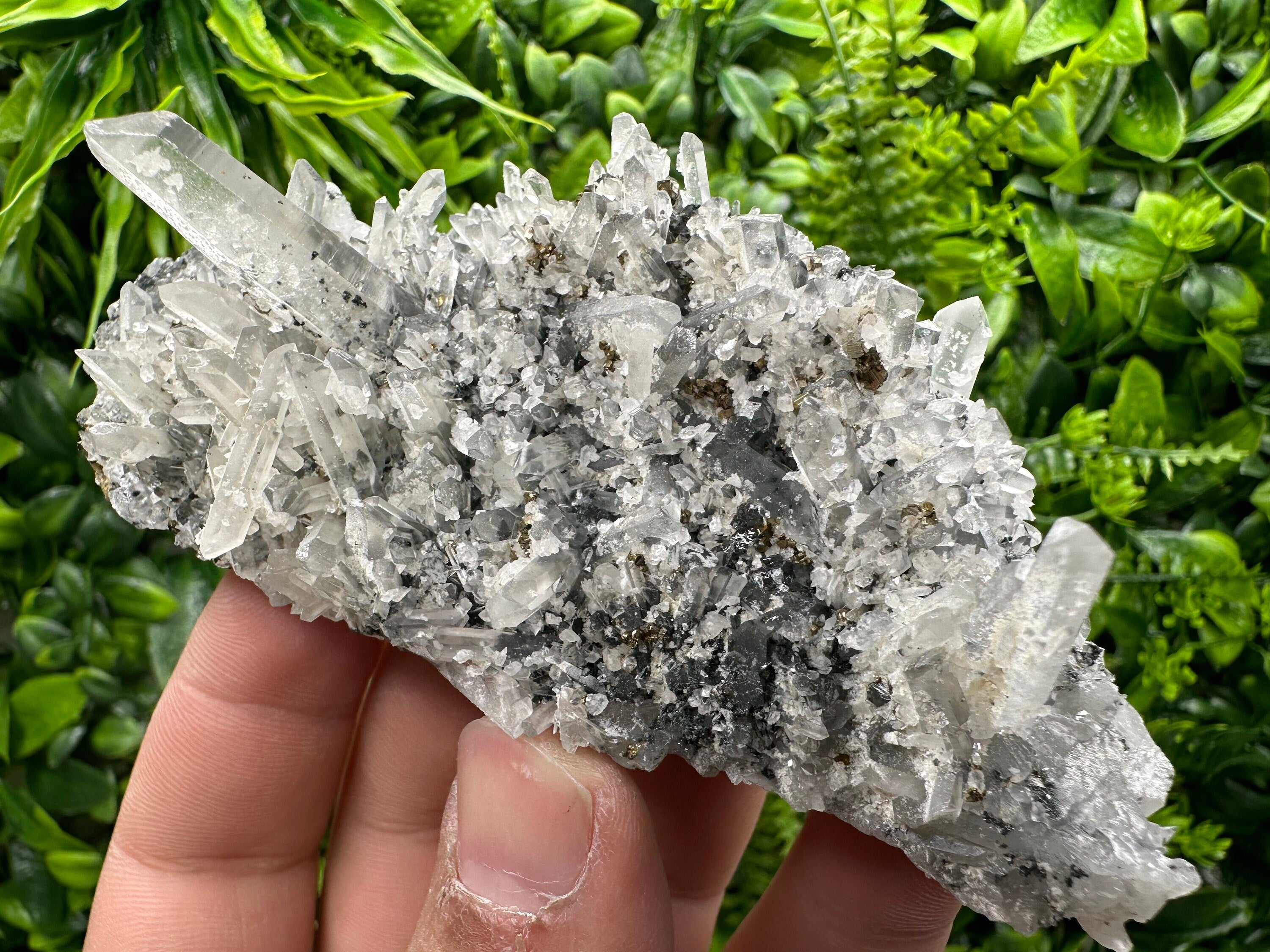 Pyrite on Quartz with Calcite, Borieva Mine Crystal Specimen