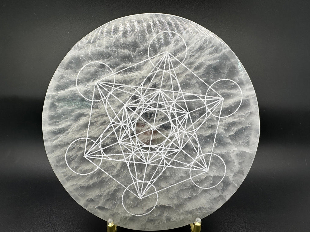 Selenite Charging Plate: Metatron's Cube Sacred Geometry Grid